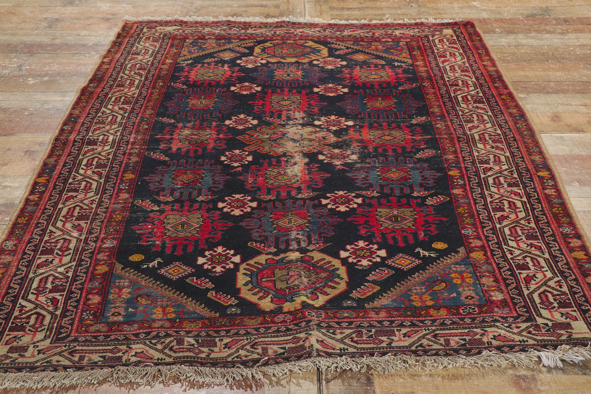 Distressed Antique Persian Malayer Rug with Tribal Style For Sale 1