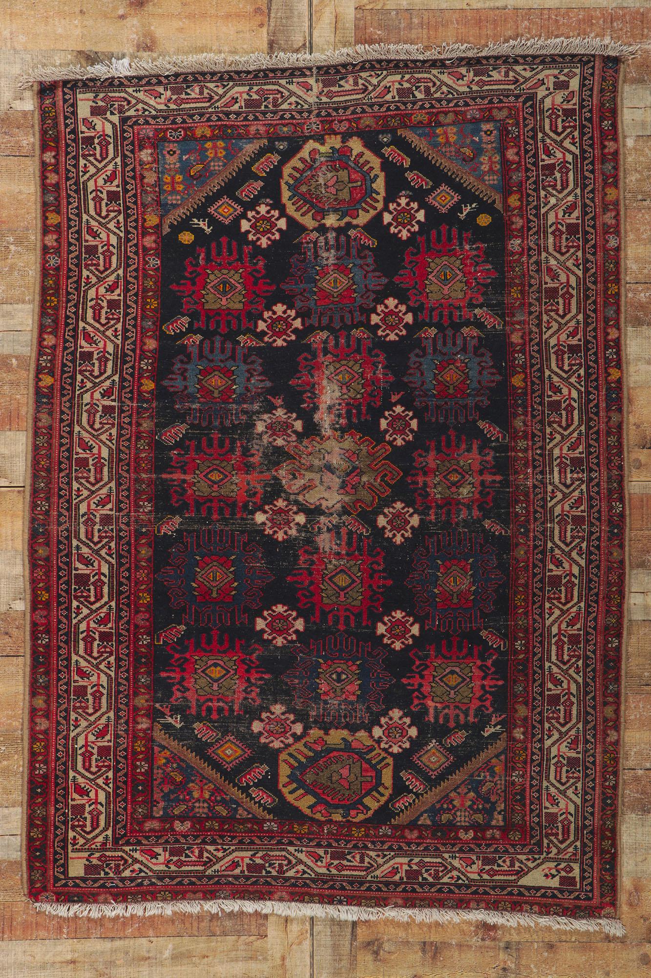 Distressed Antique Persian Malayer Rug with Tribal Style For Sale 2