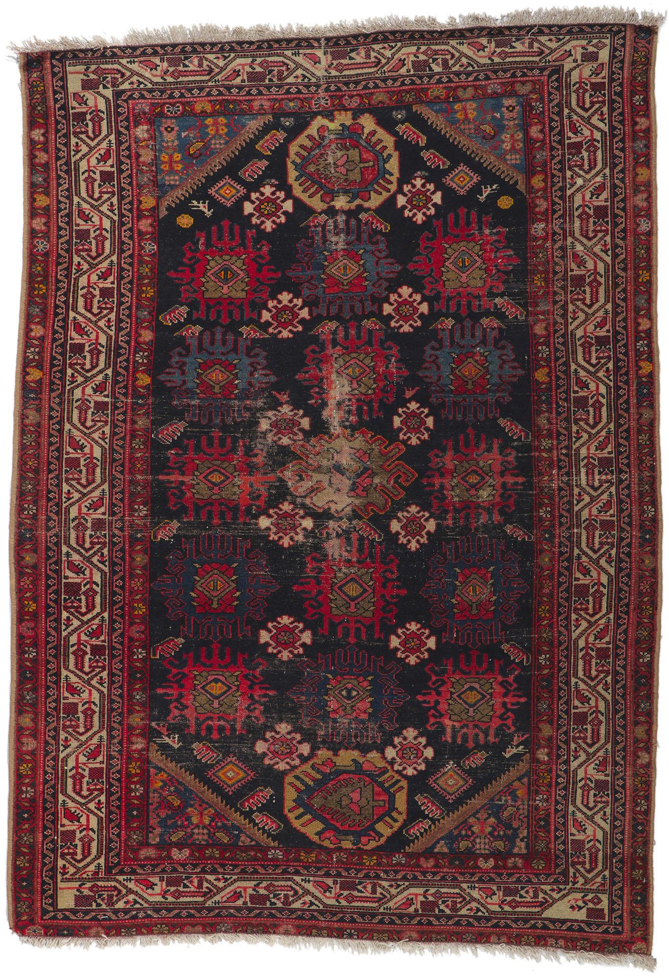 Distressed Antique Persian Malayer Rug with Tribal Style For Sale 3