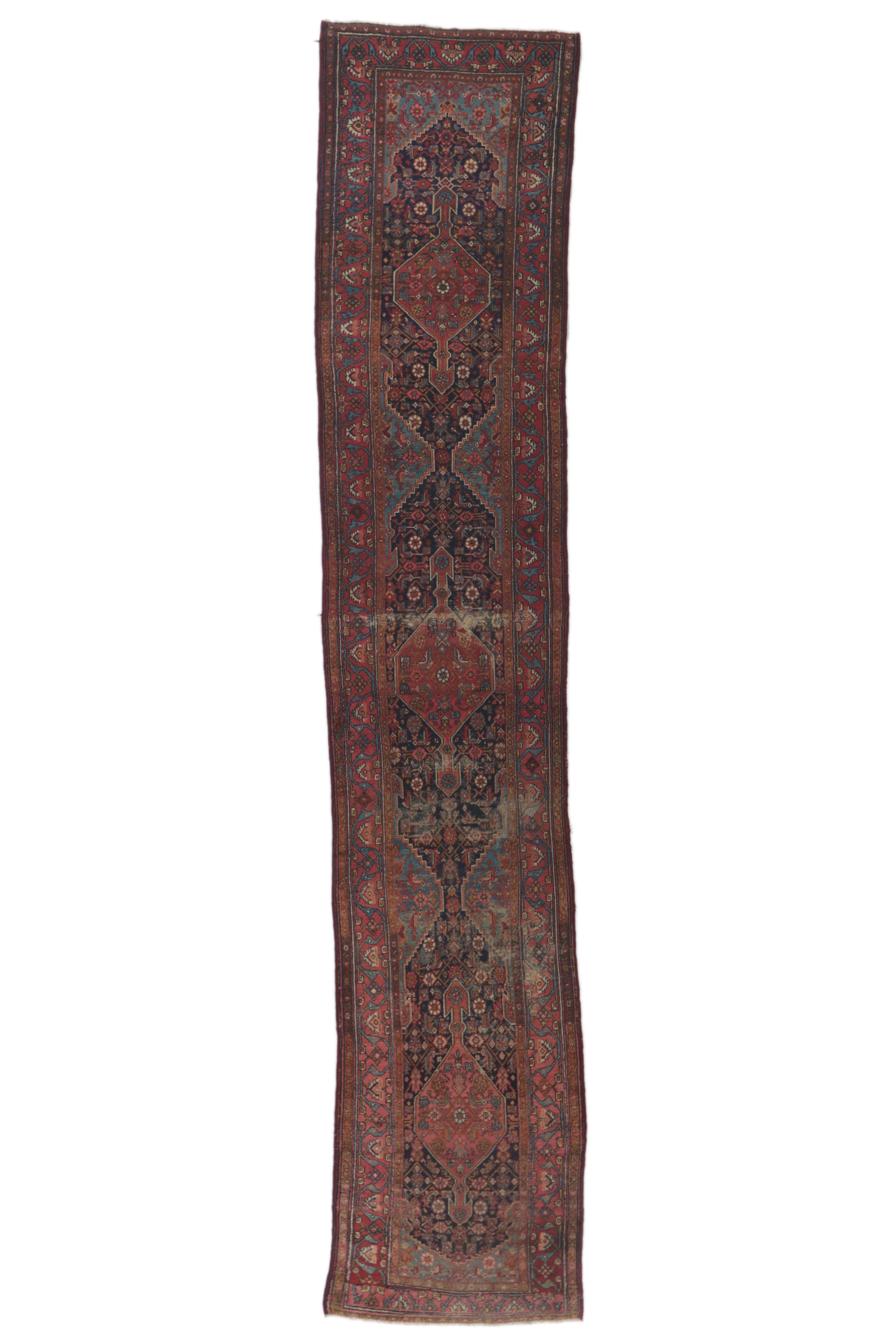 Distressed Antique Persian Malayer Runner For Sale 5