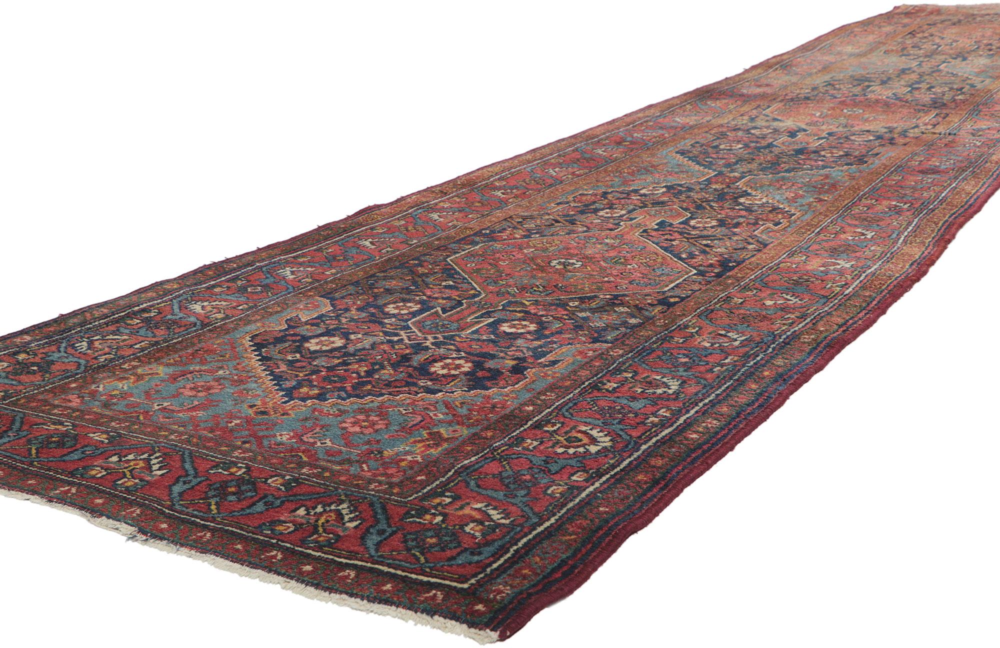?78321 Antique Persian Malayer runner, 03'03 x 16'11.
With its rugged charm, incredible detail and texture, this hand knotted wool antique Persian Malayer runner is a captivating vision of woven beauty. The classic Herati design and traditional