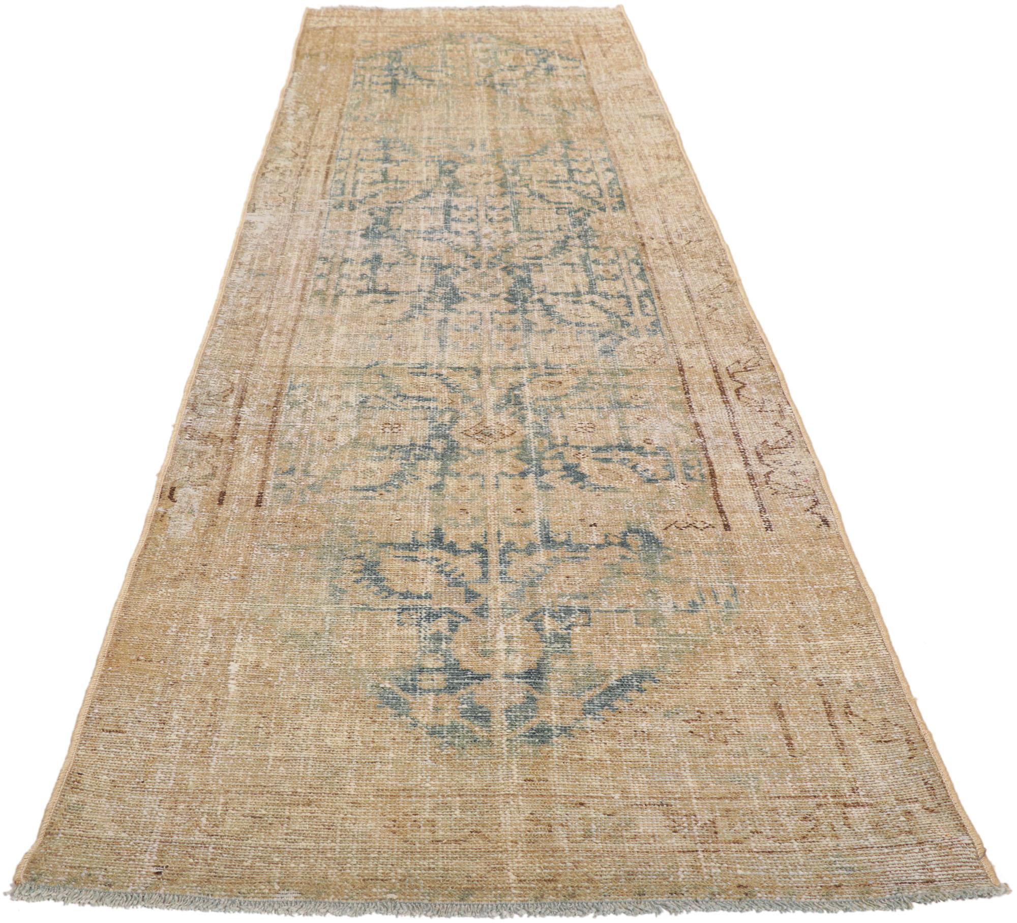 Hand-Knotted Distressed Antique Persian Malayer Runner For Sale