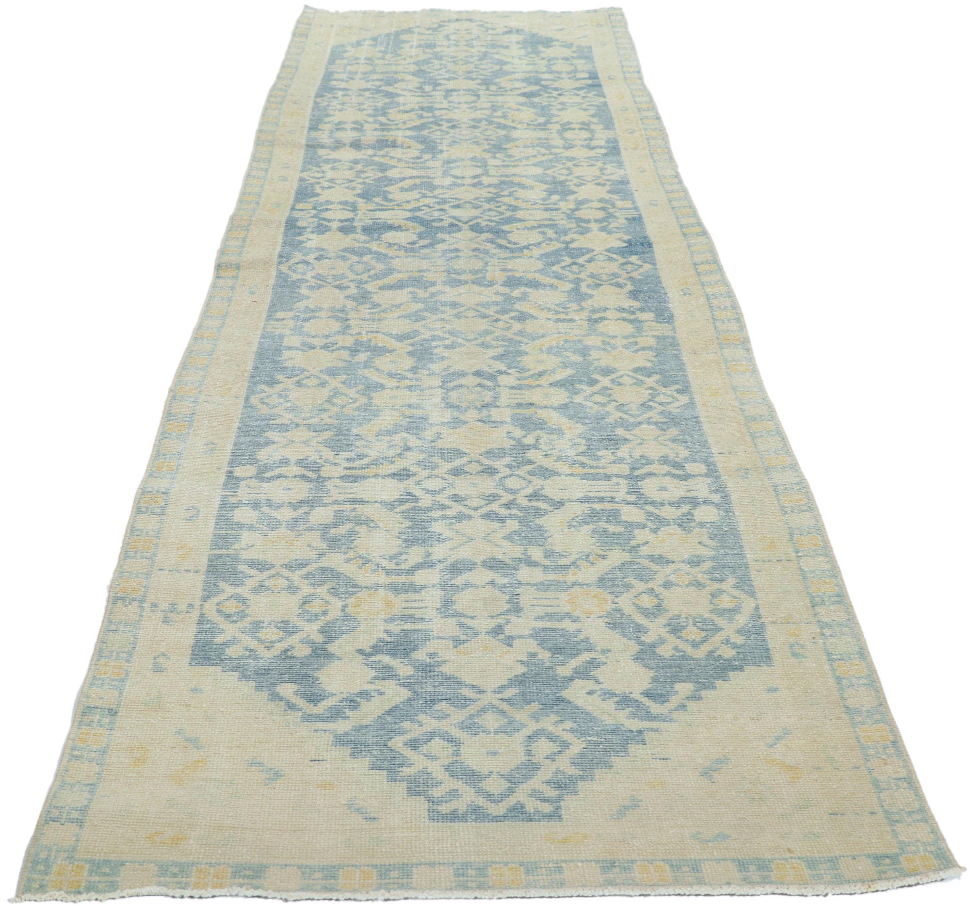 Hand-Knotted Distressed Antique Persian Malayer Runner For Sale