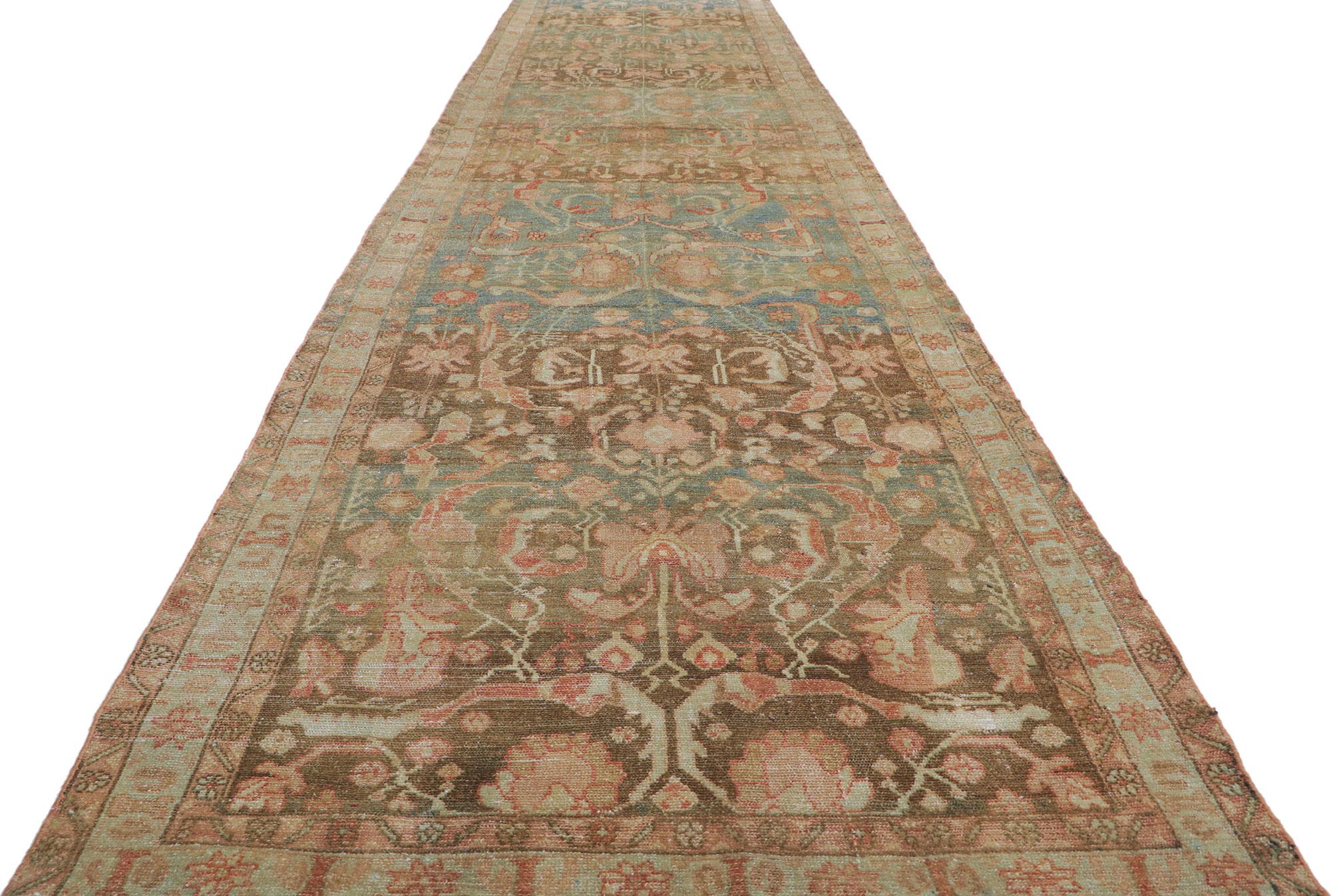 Hand-Knotted Antique-Worn Persian Malayer Rug, Earth-Tone Elegance Meets Relaxed Refinement For Sale