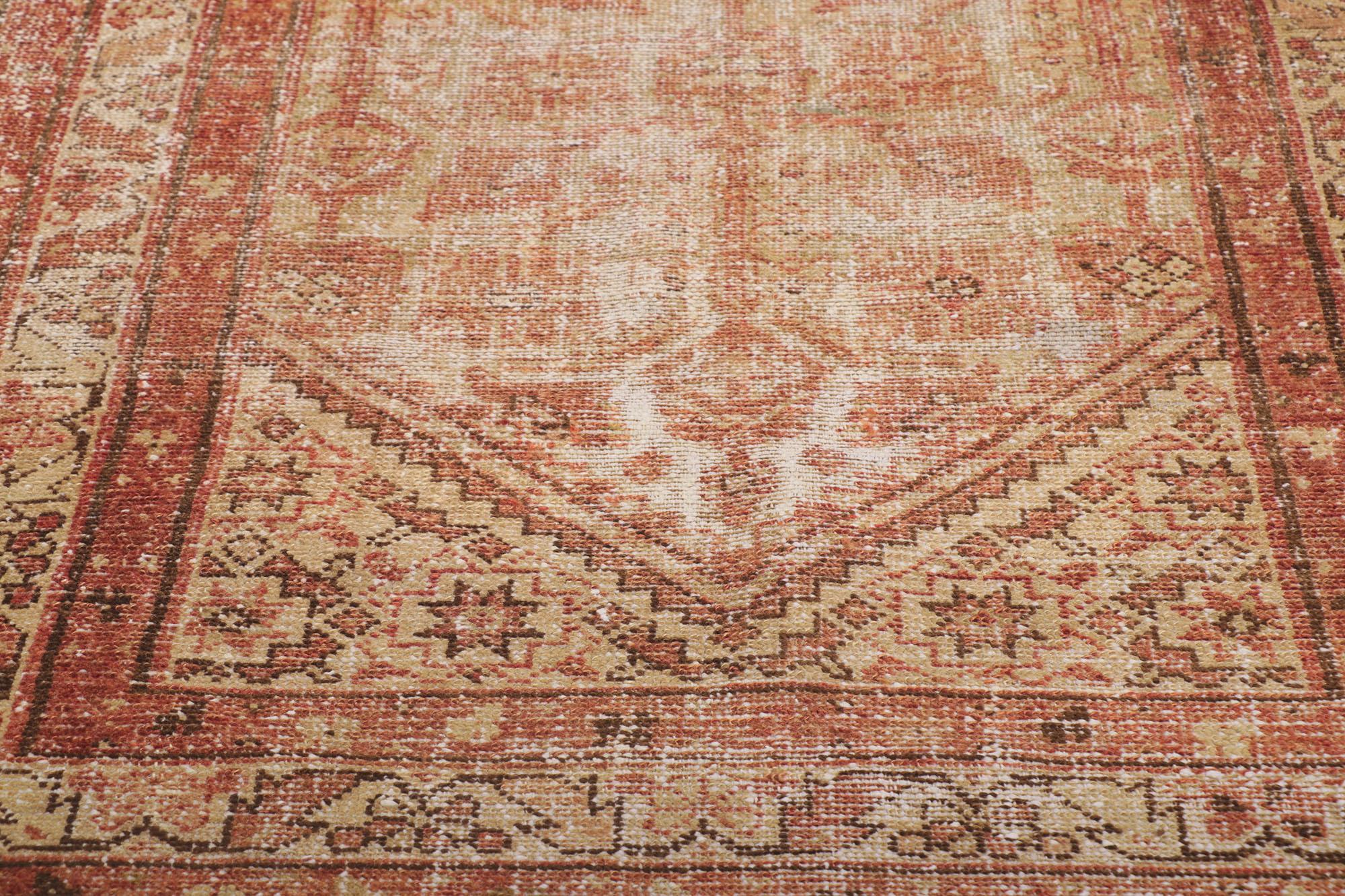 Antique-Worn Persian Malayer Rug, Weathered Finesse Meets Rustic Sensibility In Distressed Condition For Sale In Dallas, TX
