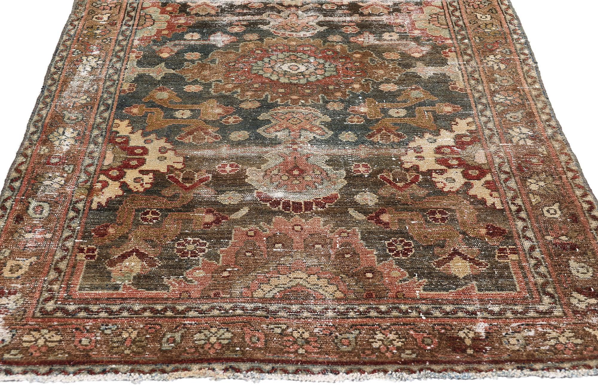 Distressed Antique Persian Malayer Rug Carpet Runner In Distressed Condition For Sale In Dallas, TX