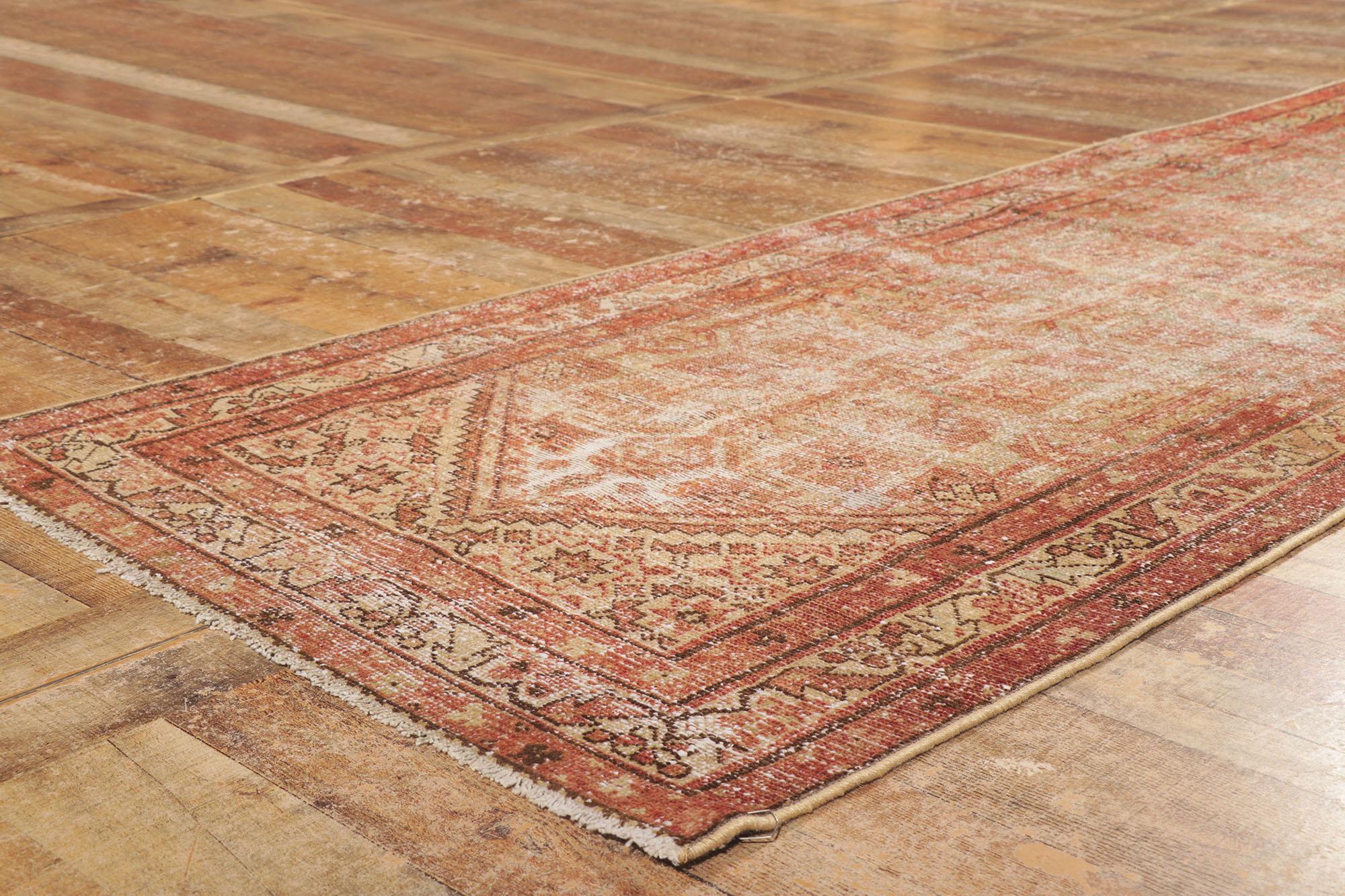 Wool Antique-Worn Persian Malayer Rug, Weathered Finesse Meets Rustic Sensibility For Sale