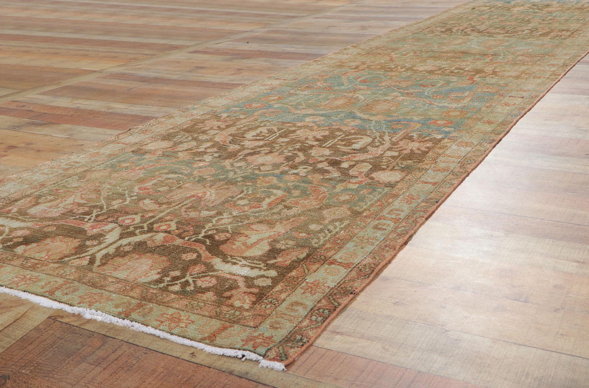 Wool Antique-Worn Persian Malayer Rug, Earth-Tone Elegance Meets Relaxed Refinement For Sale