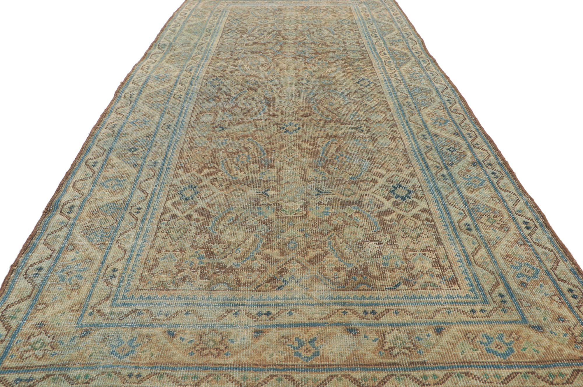 Wool Distressed Antique Persian Malayer Runner For Sale