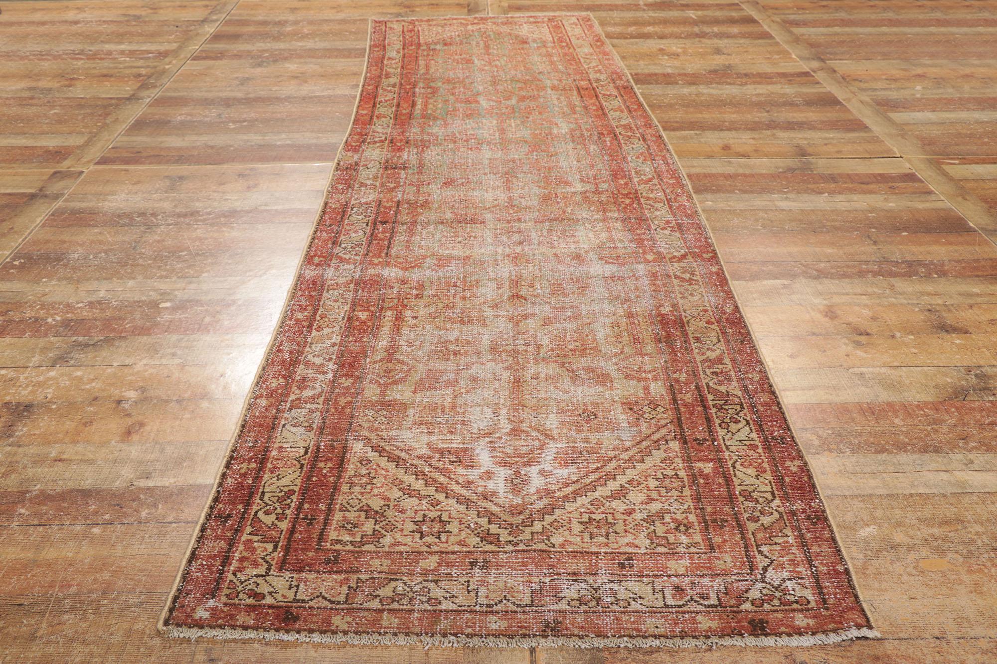 Antique-Worn Persian Malayer Rug, Weathered Finesse Meets Rustic Sensibility For Sale 1