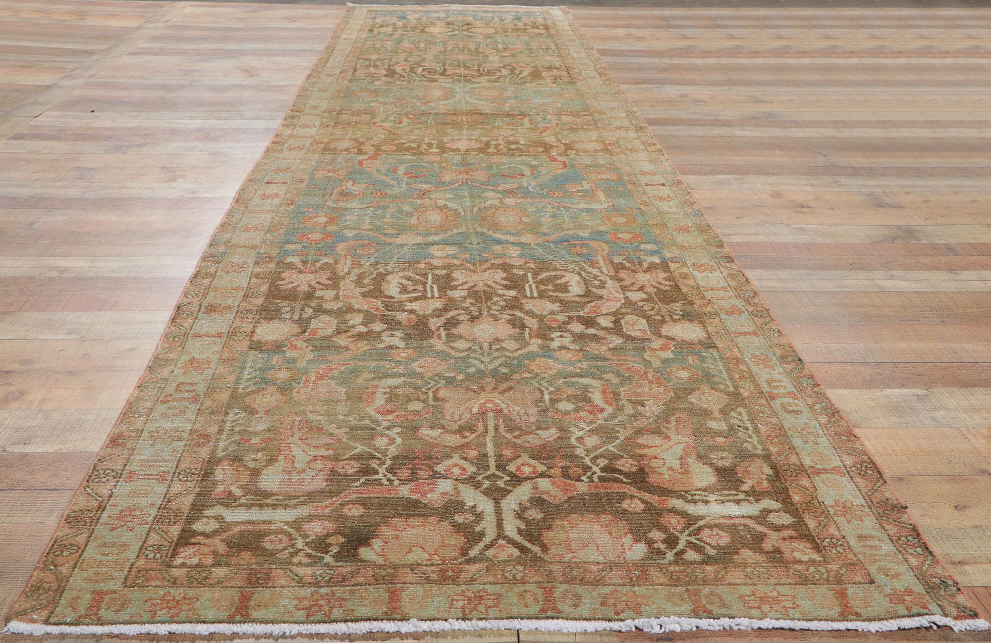 Antique-Worn Persian Malayer Rug, Earth-Tone Elegance Meets Relaxed Refinement For Sale 1