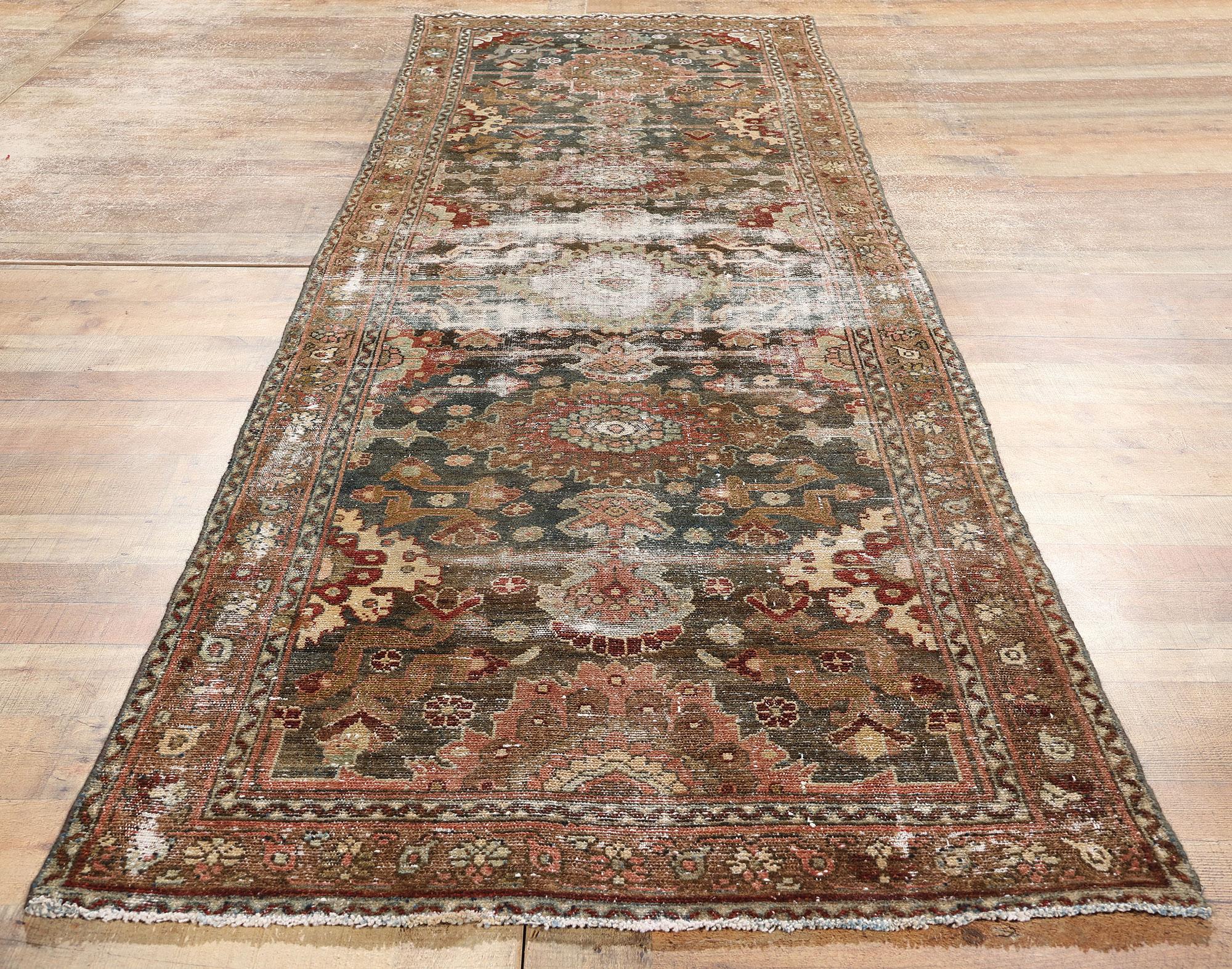 Distressed Antique Persian Malayer Rug Carpet Runner For Sale 2
