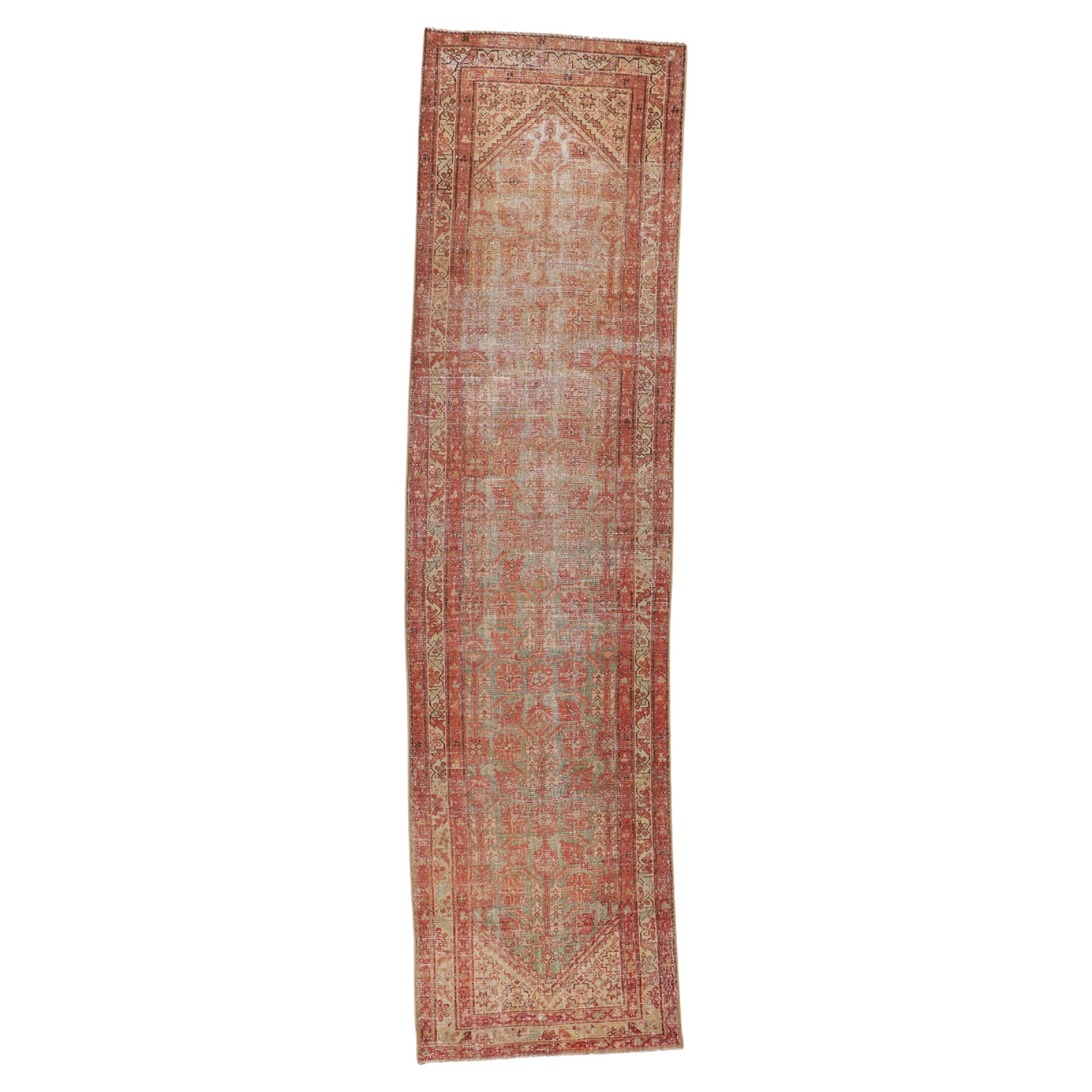 Antique-Worn Persian Malayer Rug, Weathered Finesse Meets Rustic Sensibility