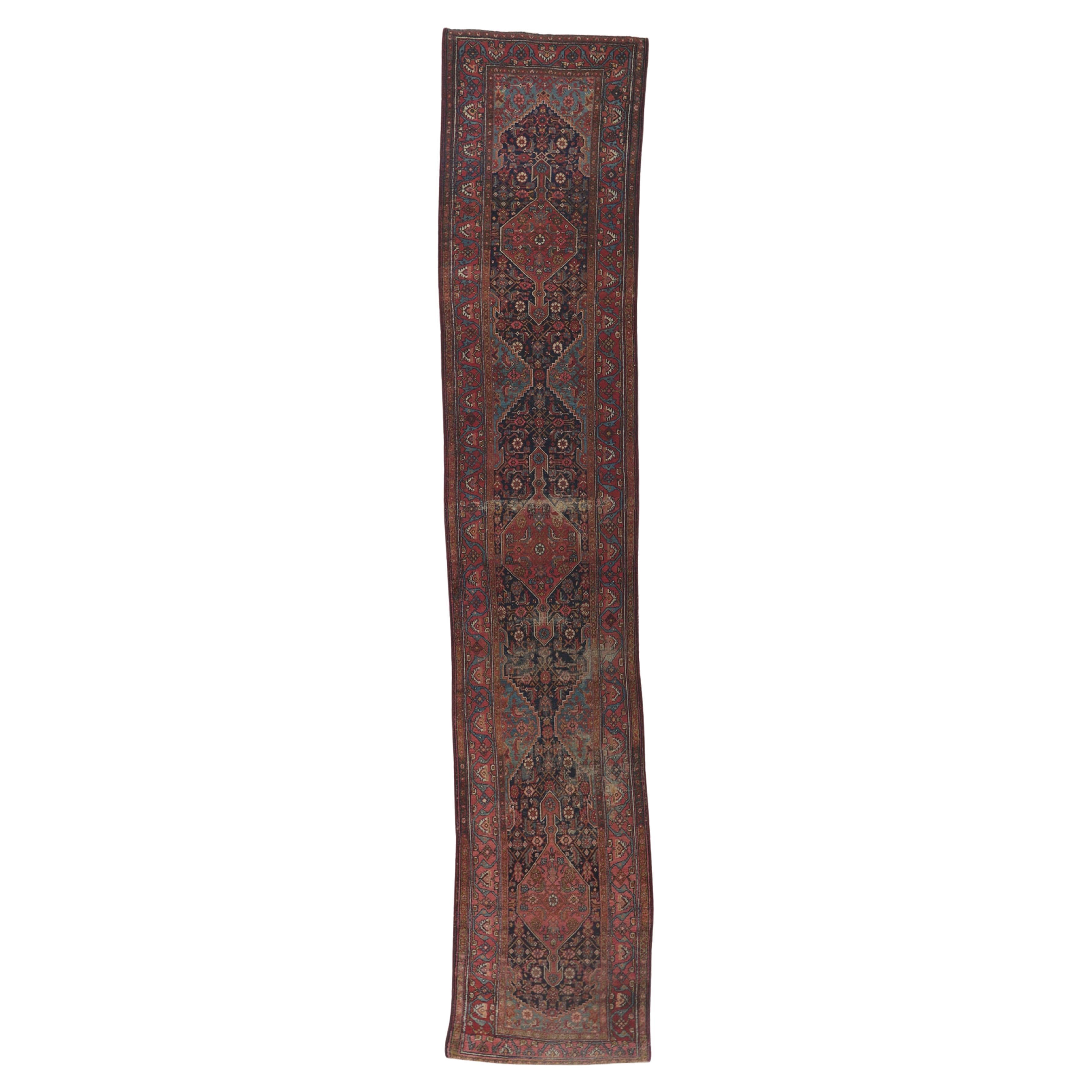 Distressed Antique Persian Malayer Runner For Sale