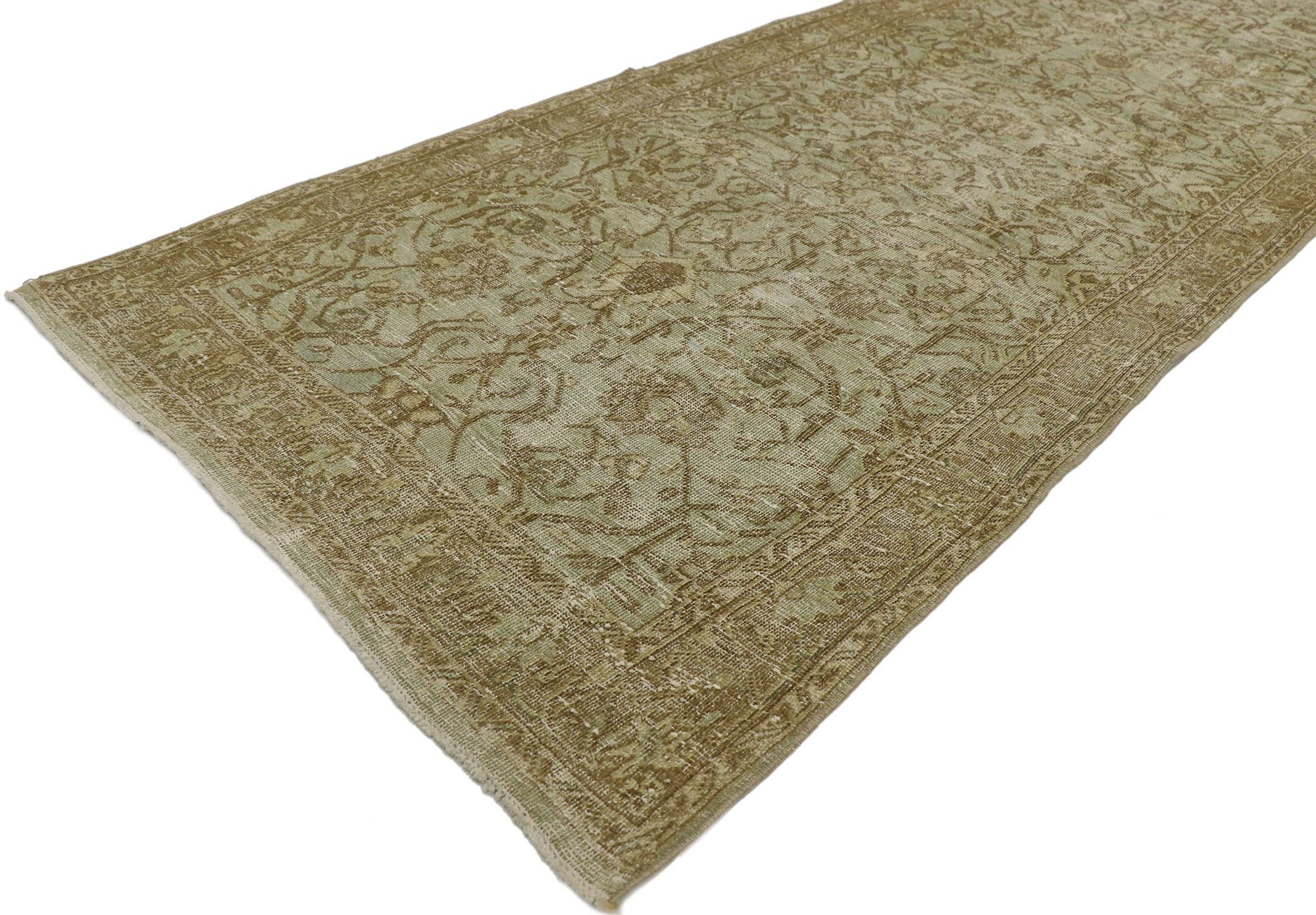 Hand-Knotted Distressed Antique Persian Malayer Runner with Cotswold Countryside Style For Sale