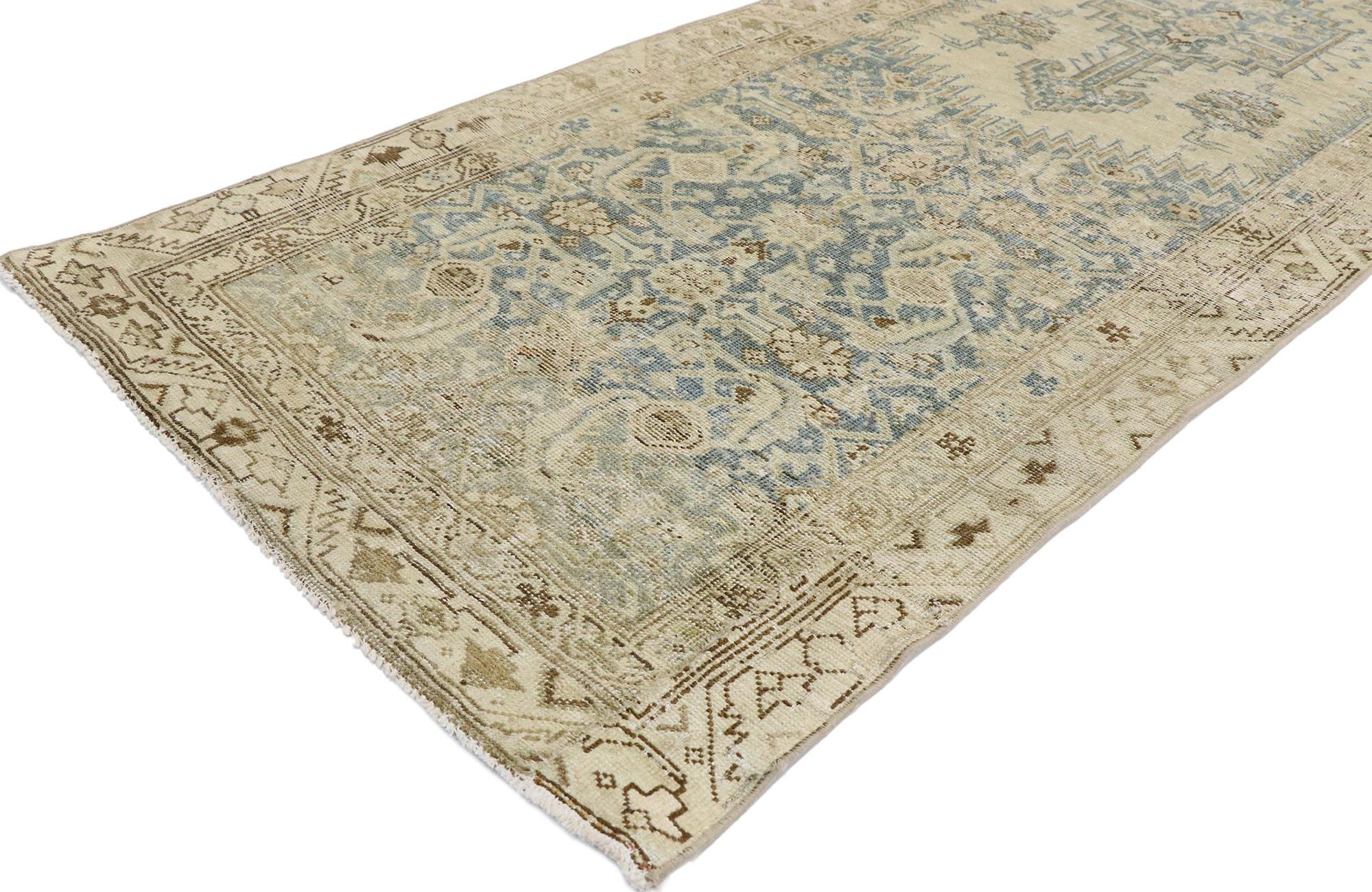 Hand-Knotted Distressed Antique Persian Malayer Runner with French Provincial Style For Sale