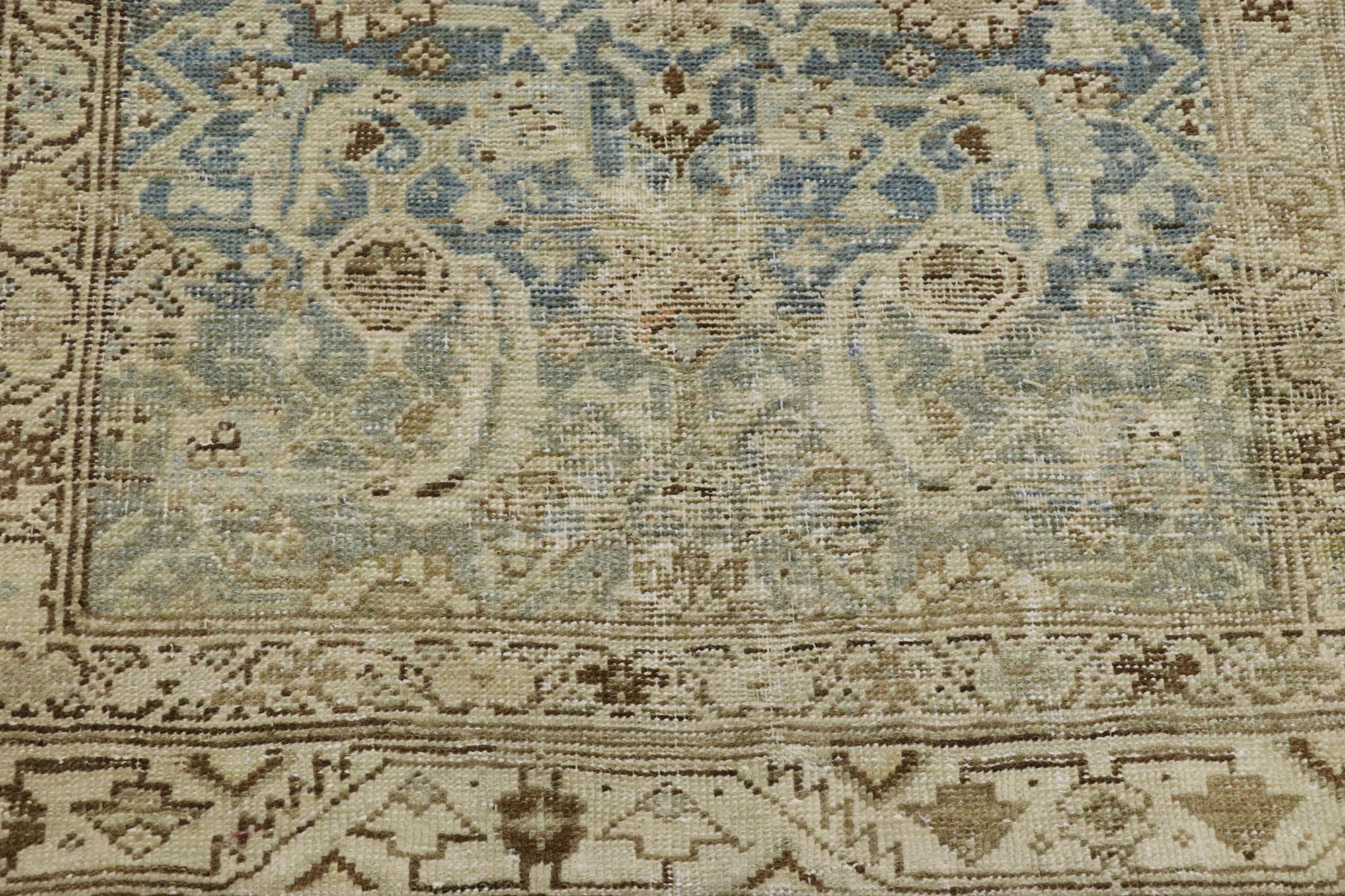 Distressed Antique Persian Malayer Runner with French Provincial Style In Distressed Condition For Sale In Dallas, TX