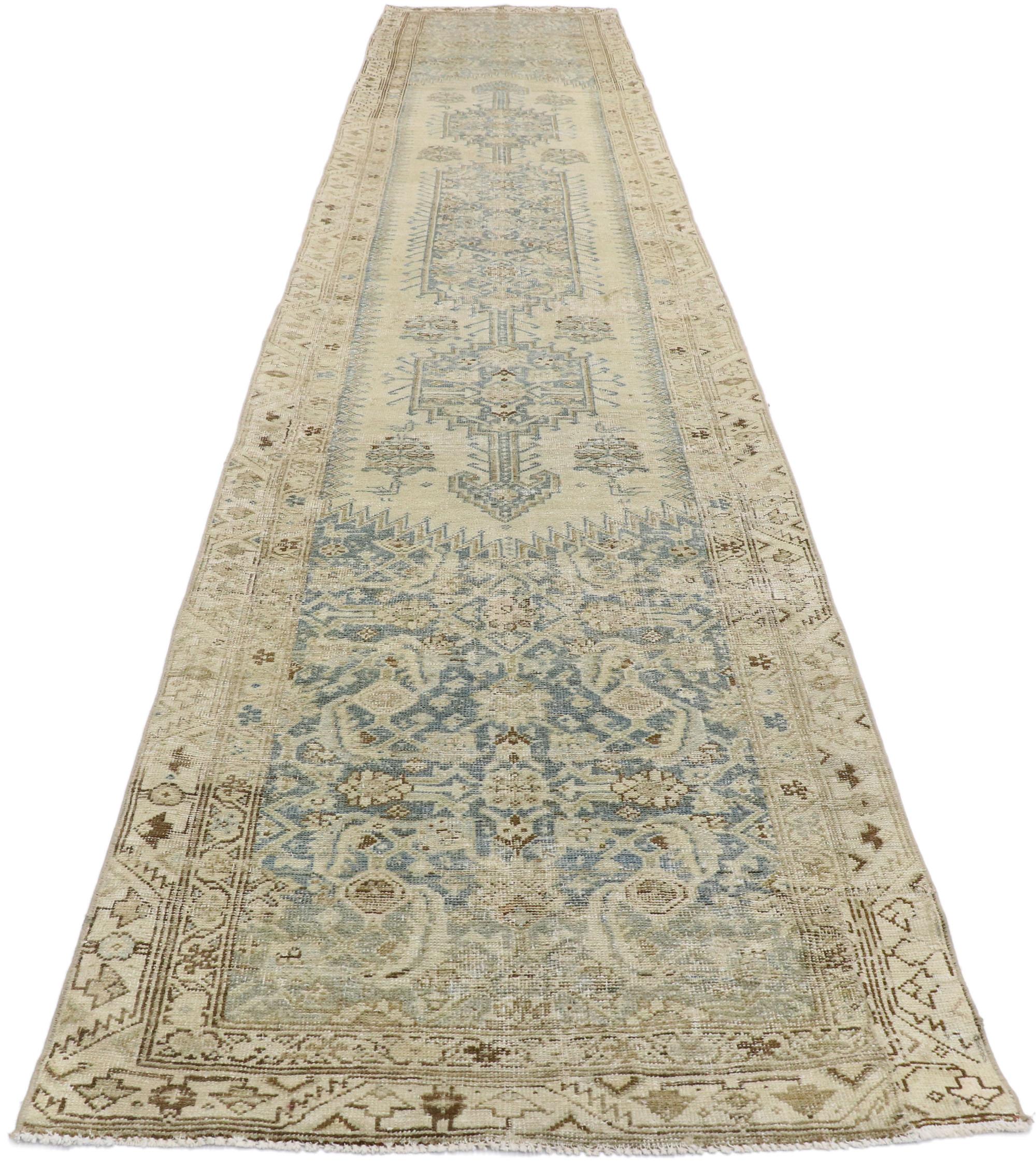 Wool Distressed Antique Persian Malayer Runner with French Provincial Style For Sale