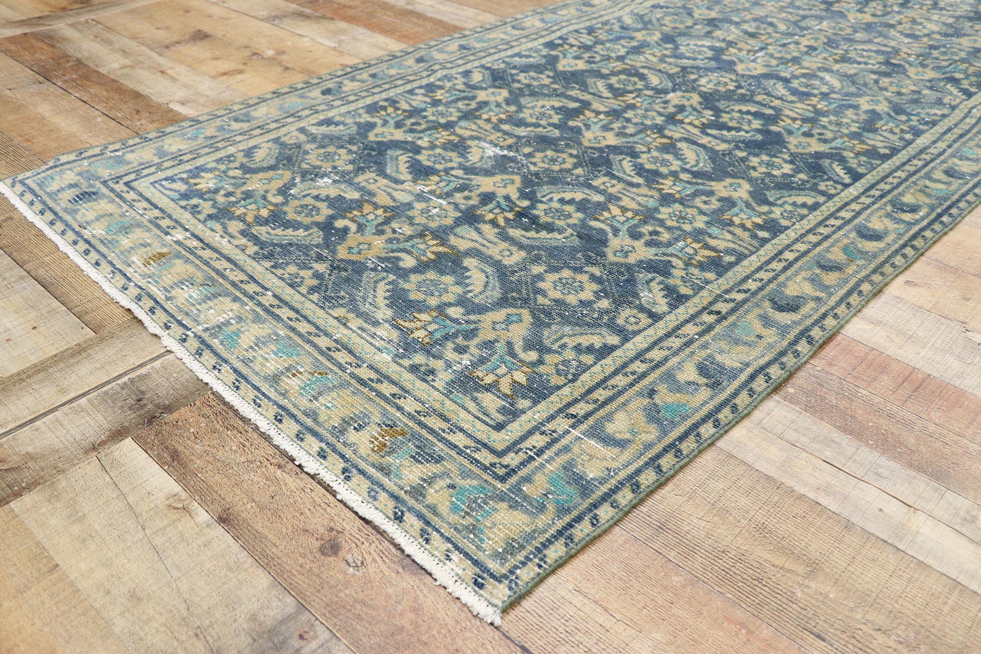 Wool Distressed Antique Persian Malayer Runner with Greek Mediterranean Style For Sale