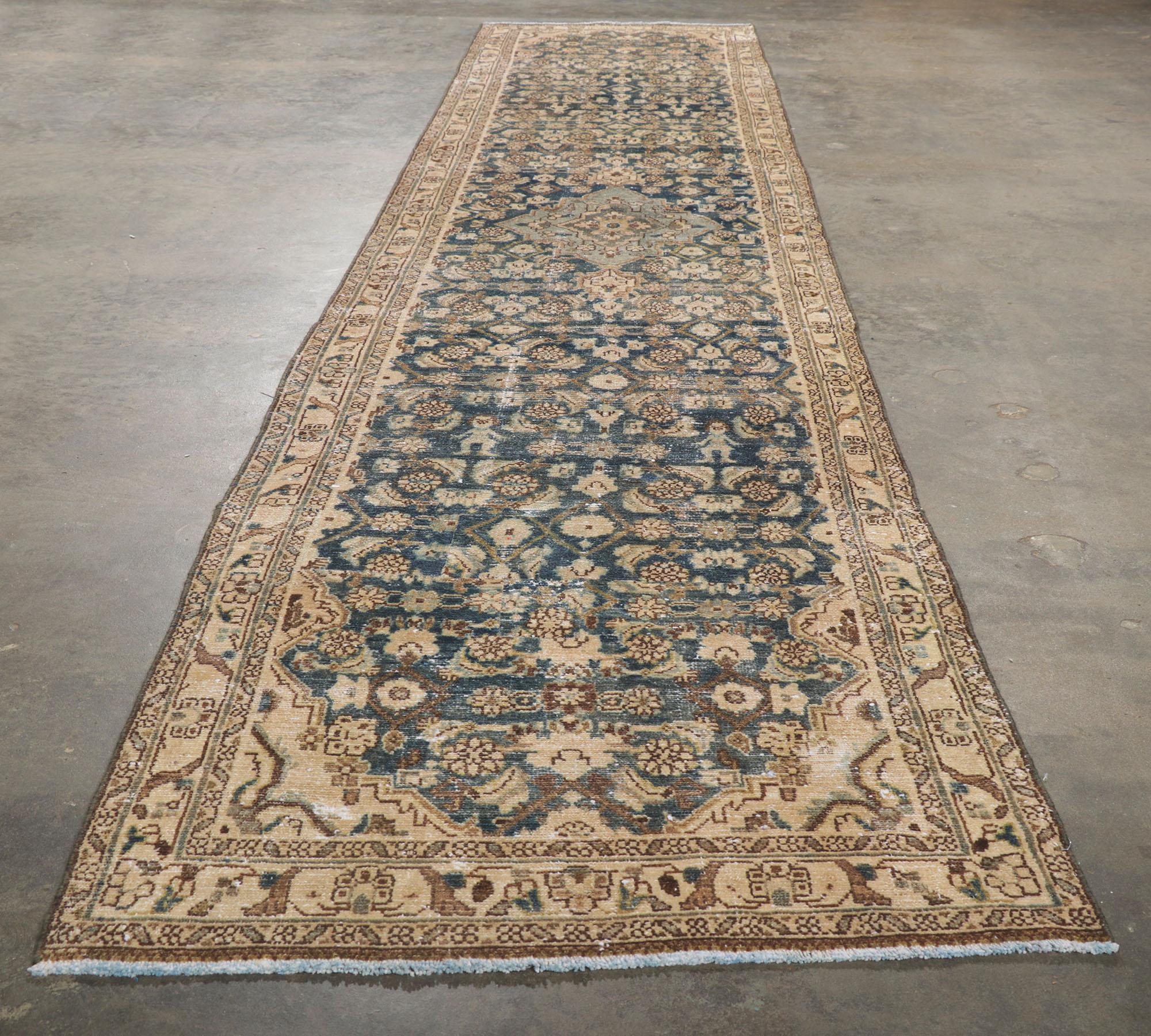 Distressed Antique Persian Malayer Runner with Herati Design & Human Figures For Sale 1
