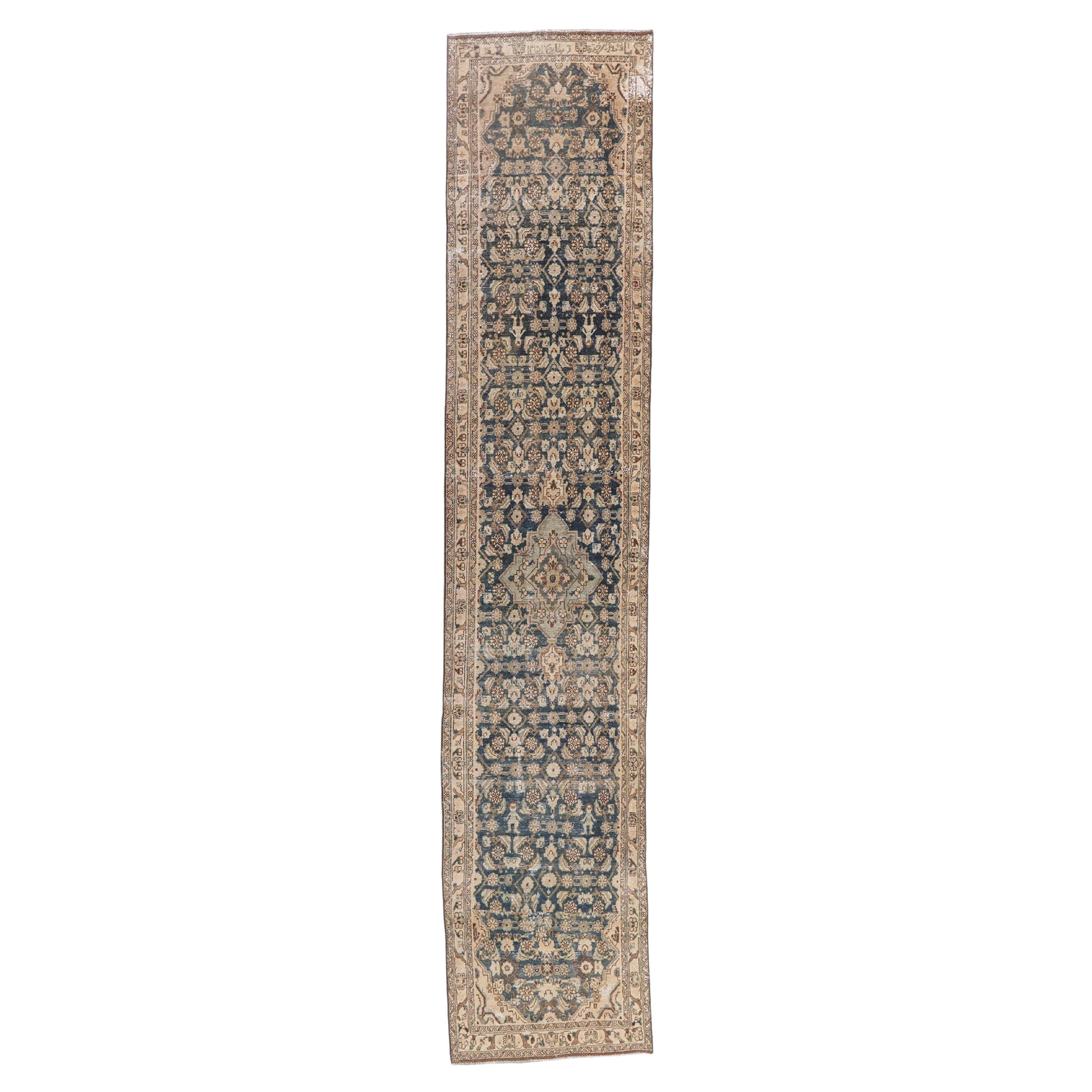 Distressed Antique Persian Malayer Runner with Herati Design & Human Figures For Sale