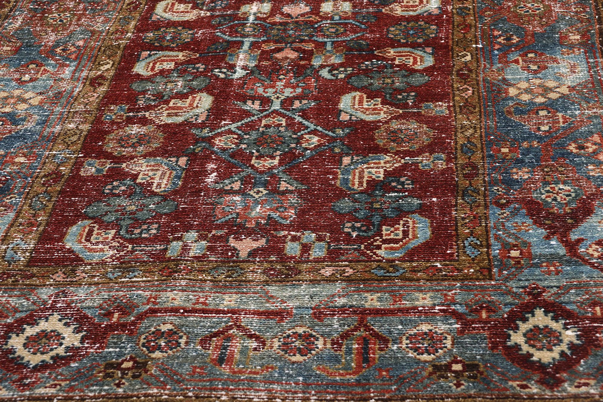 20th Century Distressed Antique Persian Malayer Rug Carpet Runner For Sale