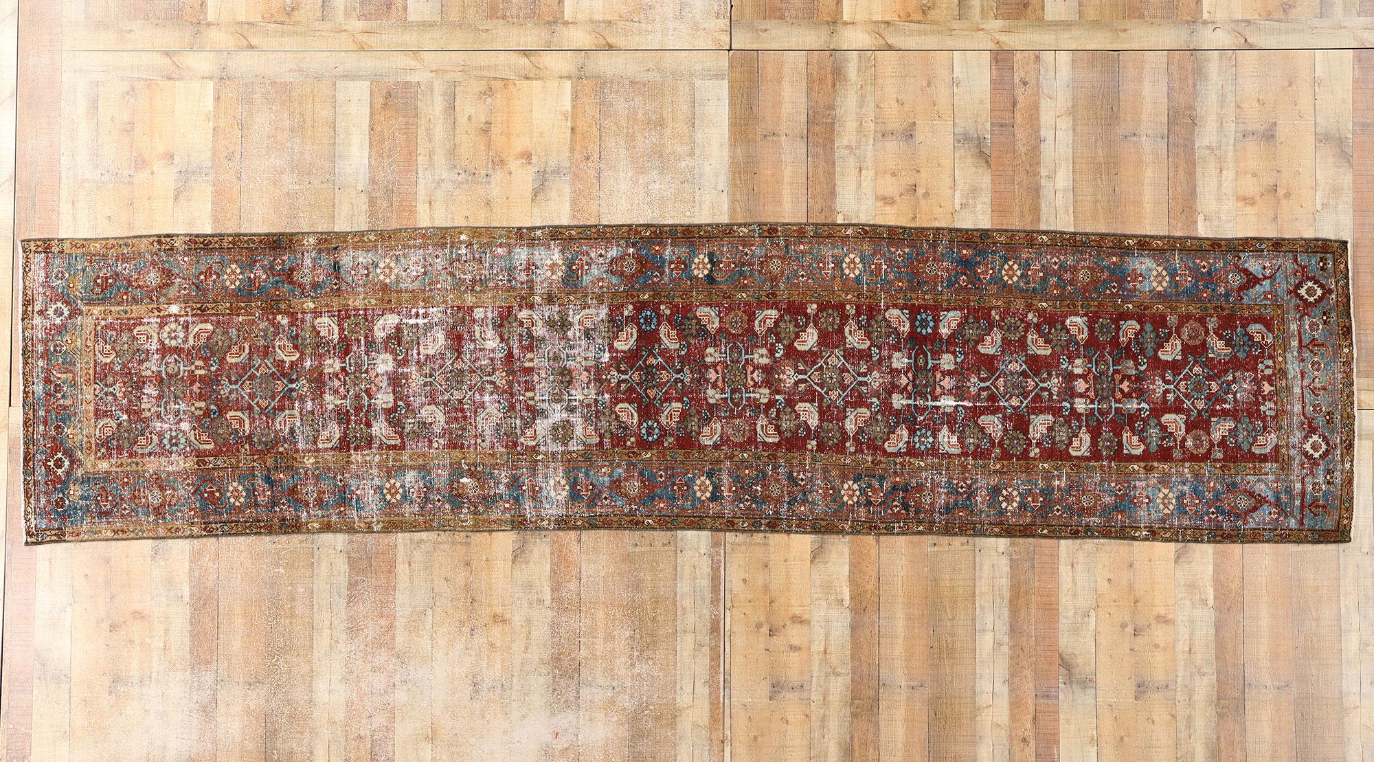 Distressed Antique Persian Malayer Rug Carpet Runner For Sale 3