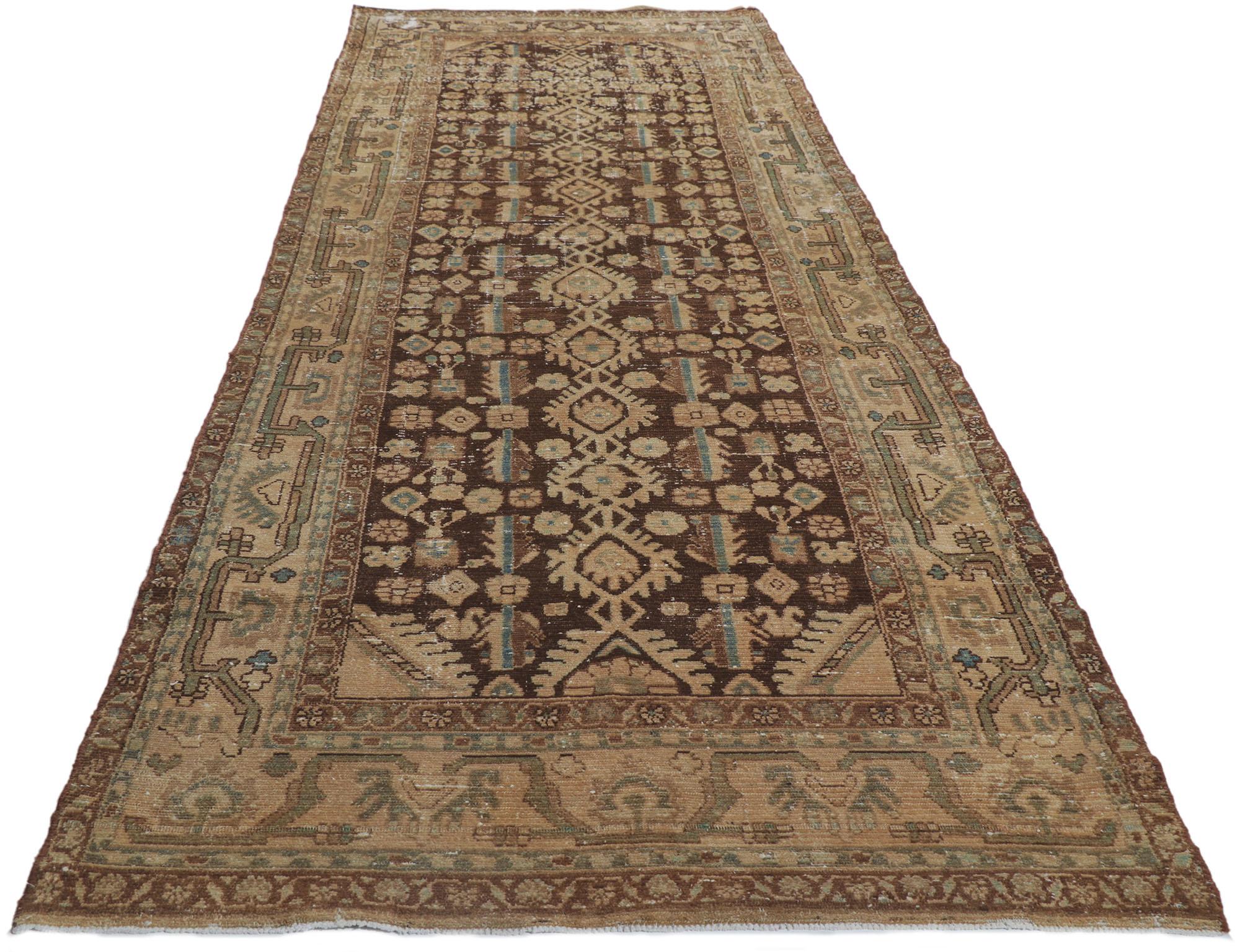 Noué à la main Tapis de course antique persan Malayer avec motif Herati en vente
