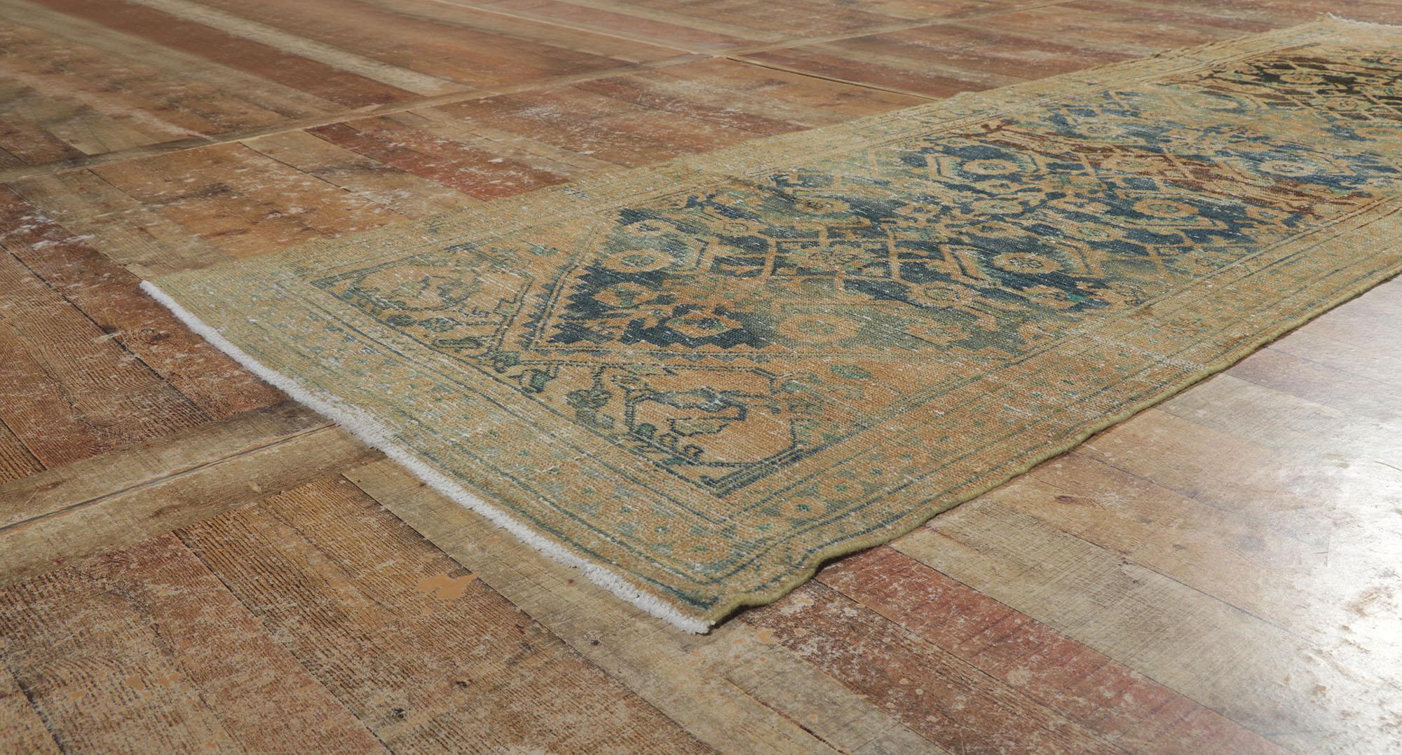 Wool Distressed Antique Persian Malayer Runner with Herati Pattern For Sale