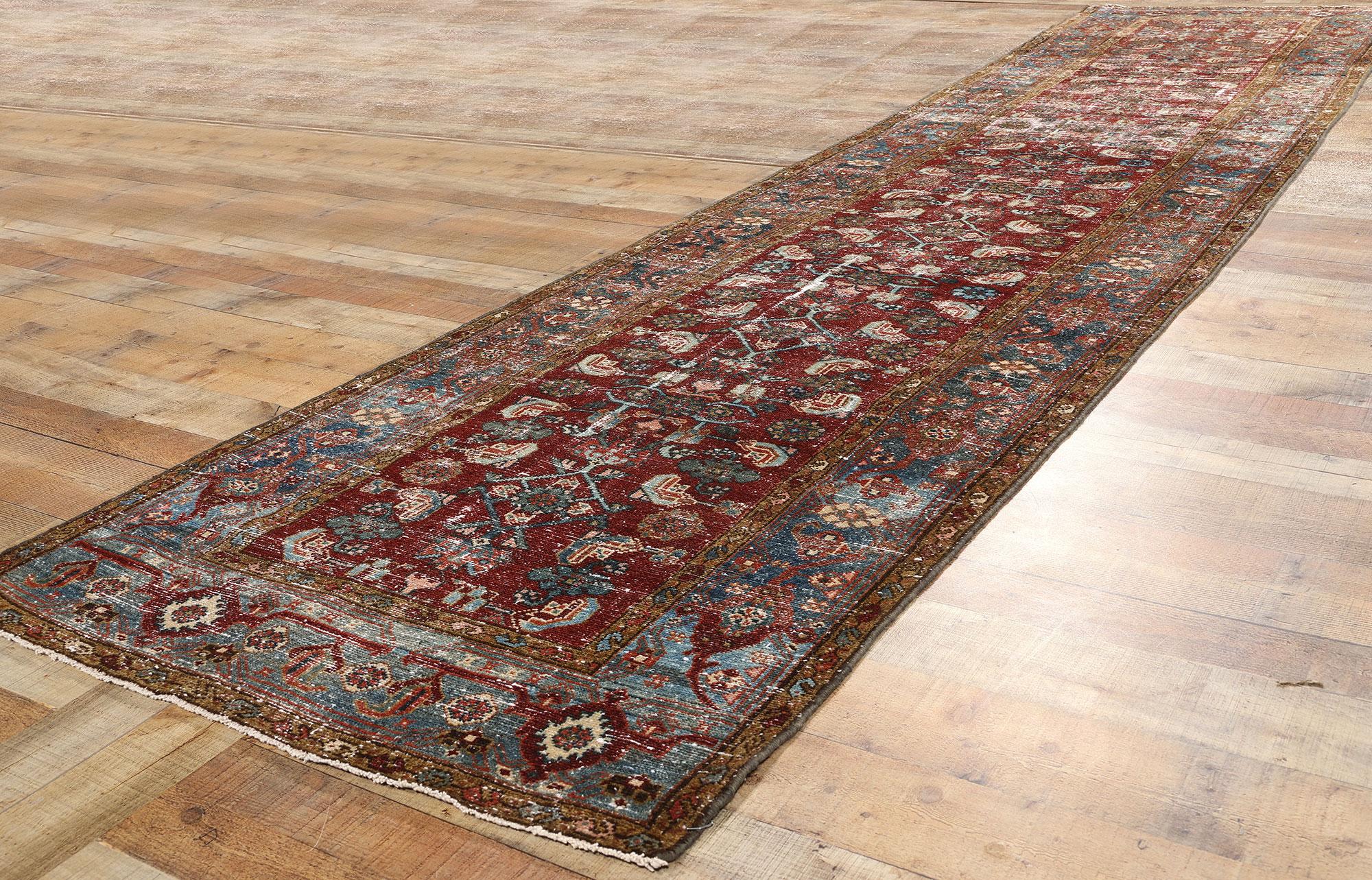Distressed Antique Persian Malayer Rug Carpet Runner For Sale 1