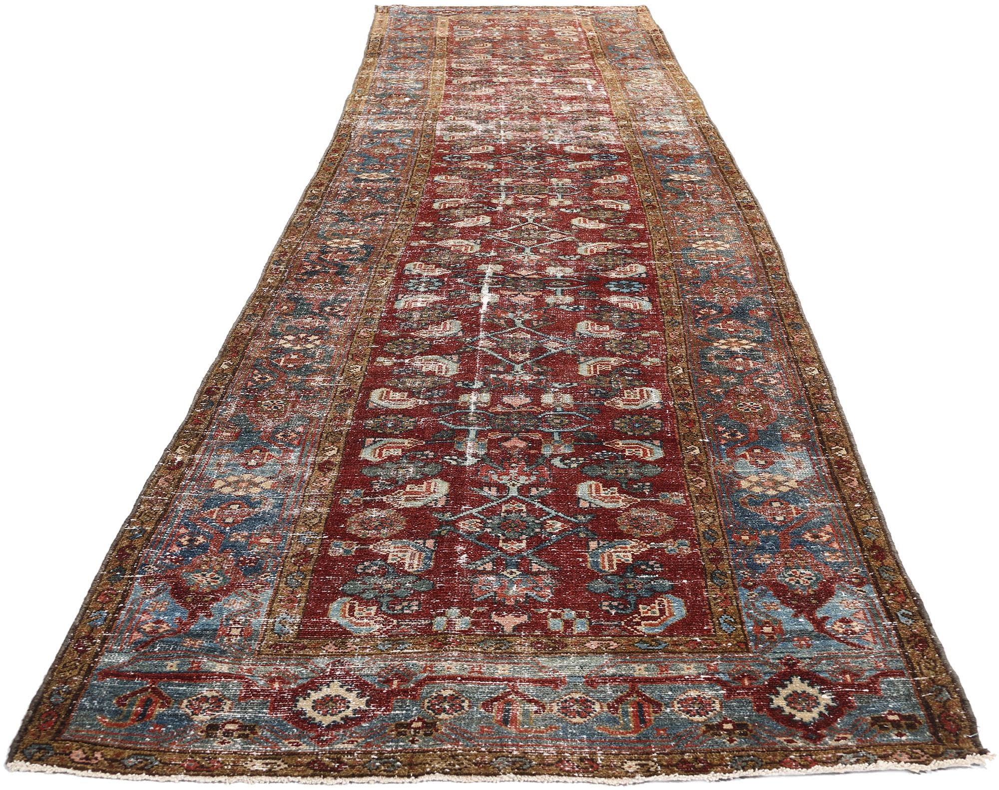 Distressed Antike Persische Malayer Teppich Teppich Läufer (Handgeknüpft) im Angebot