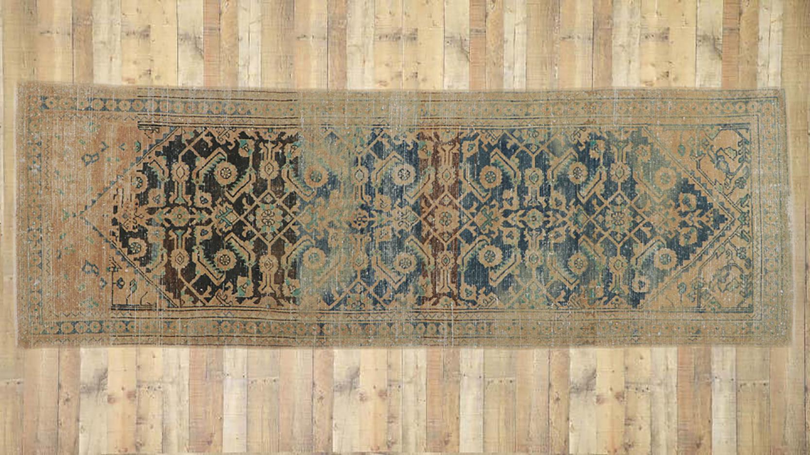 Distressed Antique Persian Malayer Runner with Herati Pattern For Sale 2
