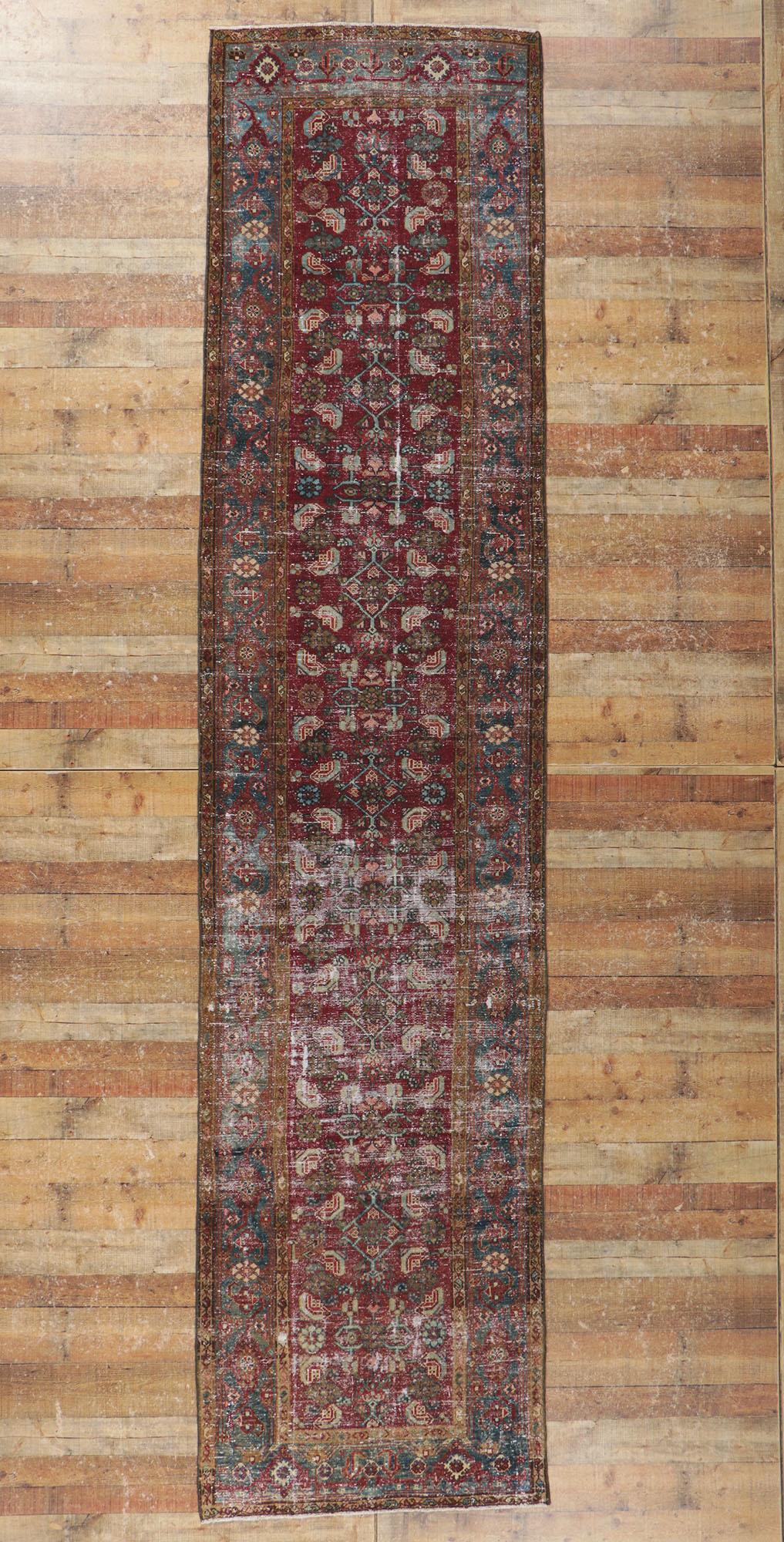 Distressed Antique Persian Malayer Runner with Herati Pattern For Sale 2