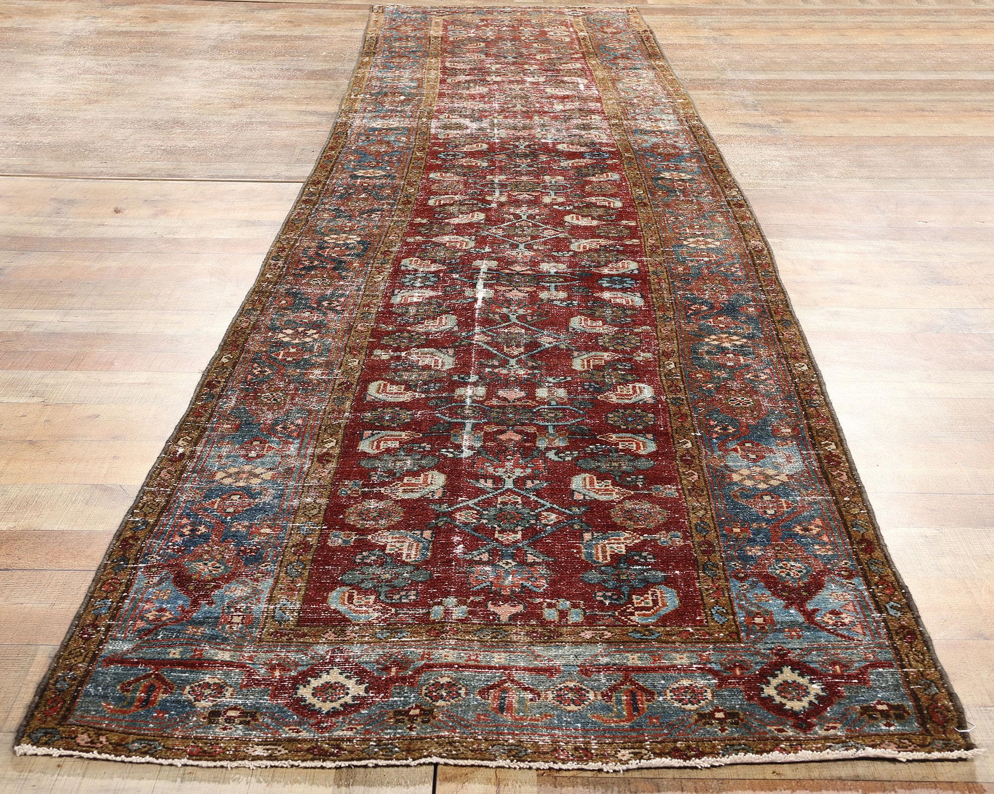 Distressed Antique Persian Malayer Rug Carpet Runner For Sale 2