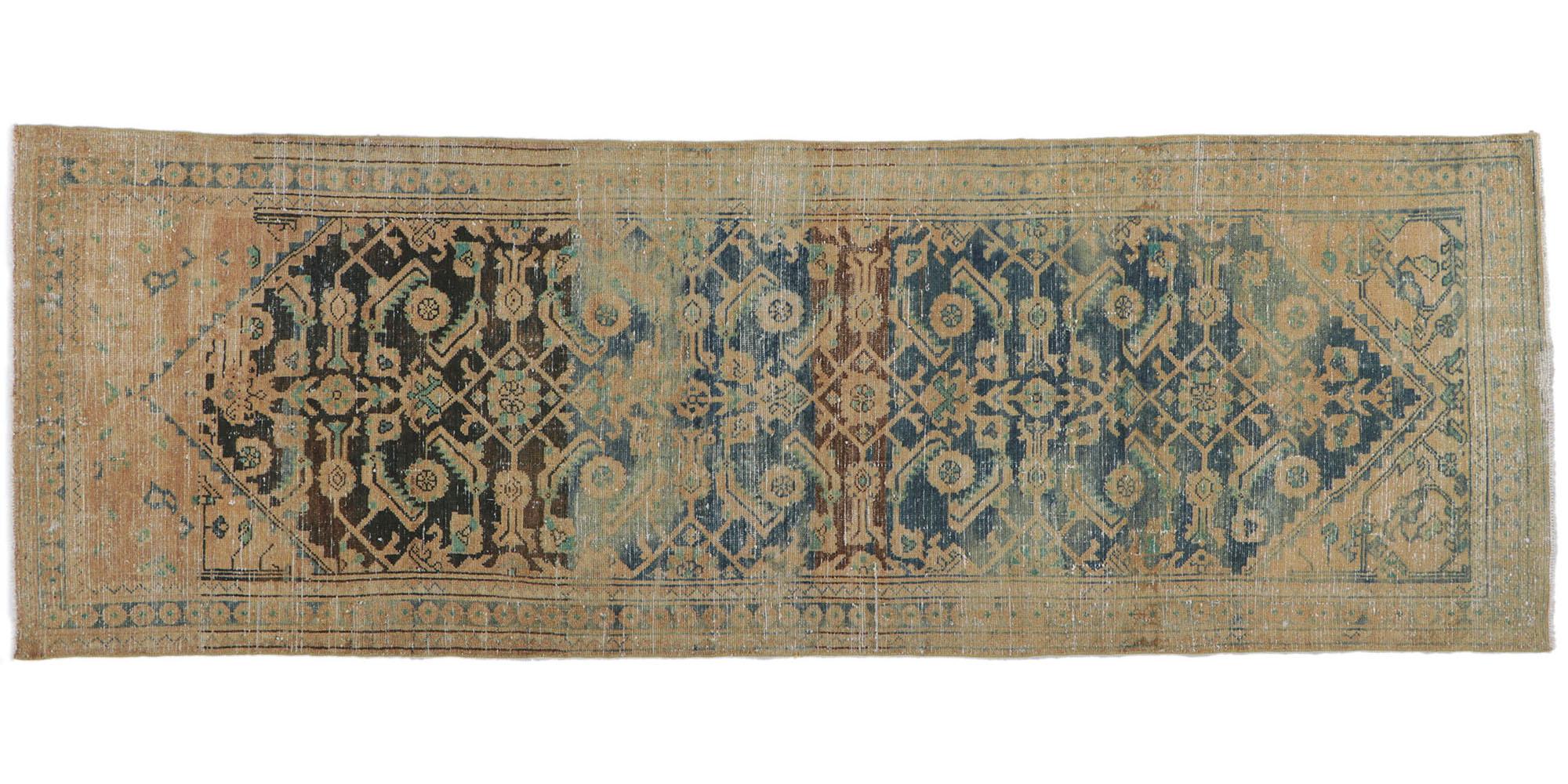 Distressed Antique Persian Malayer Runner with Herati Pattern For Sale 3