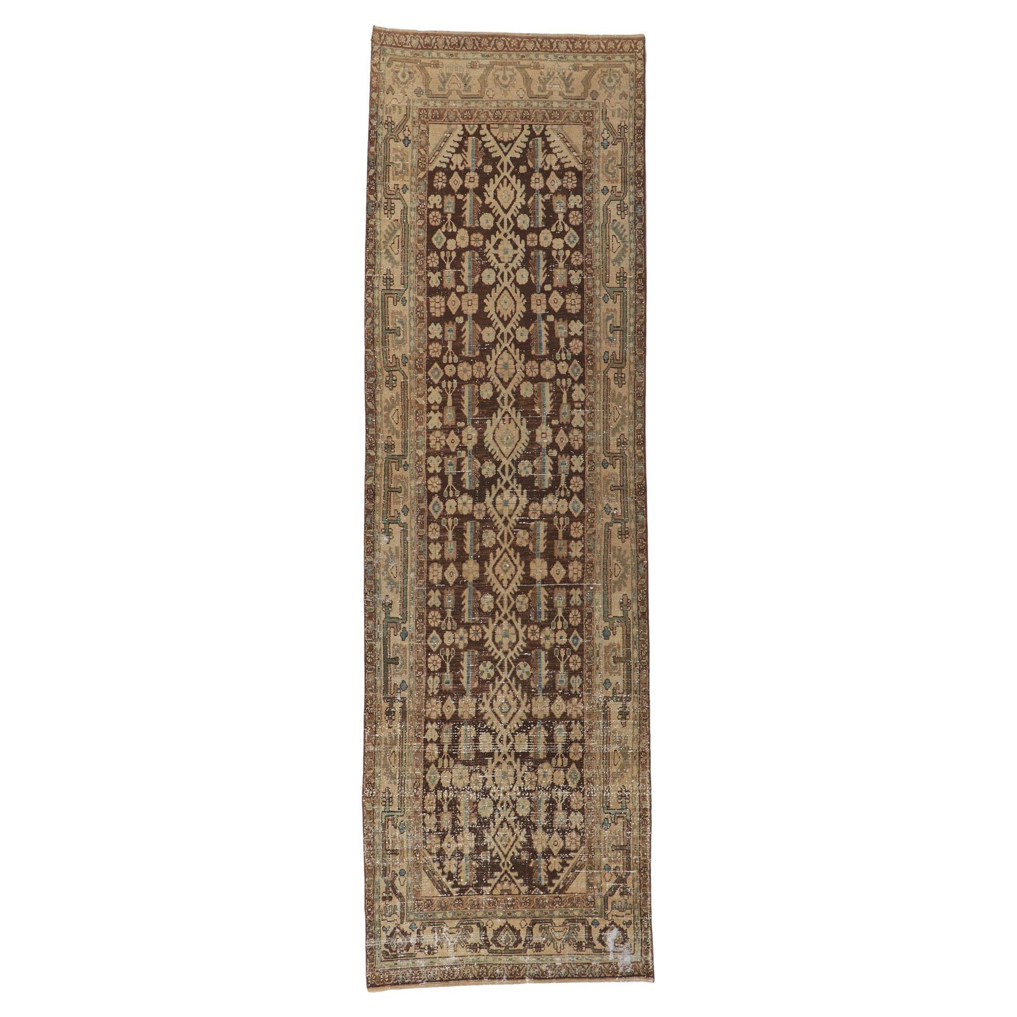 Tapis de course antique persan Malayer avec motif Herati