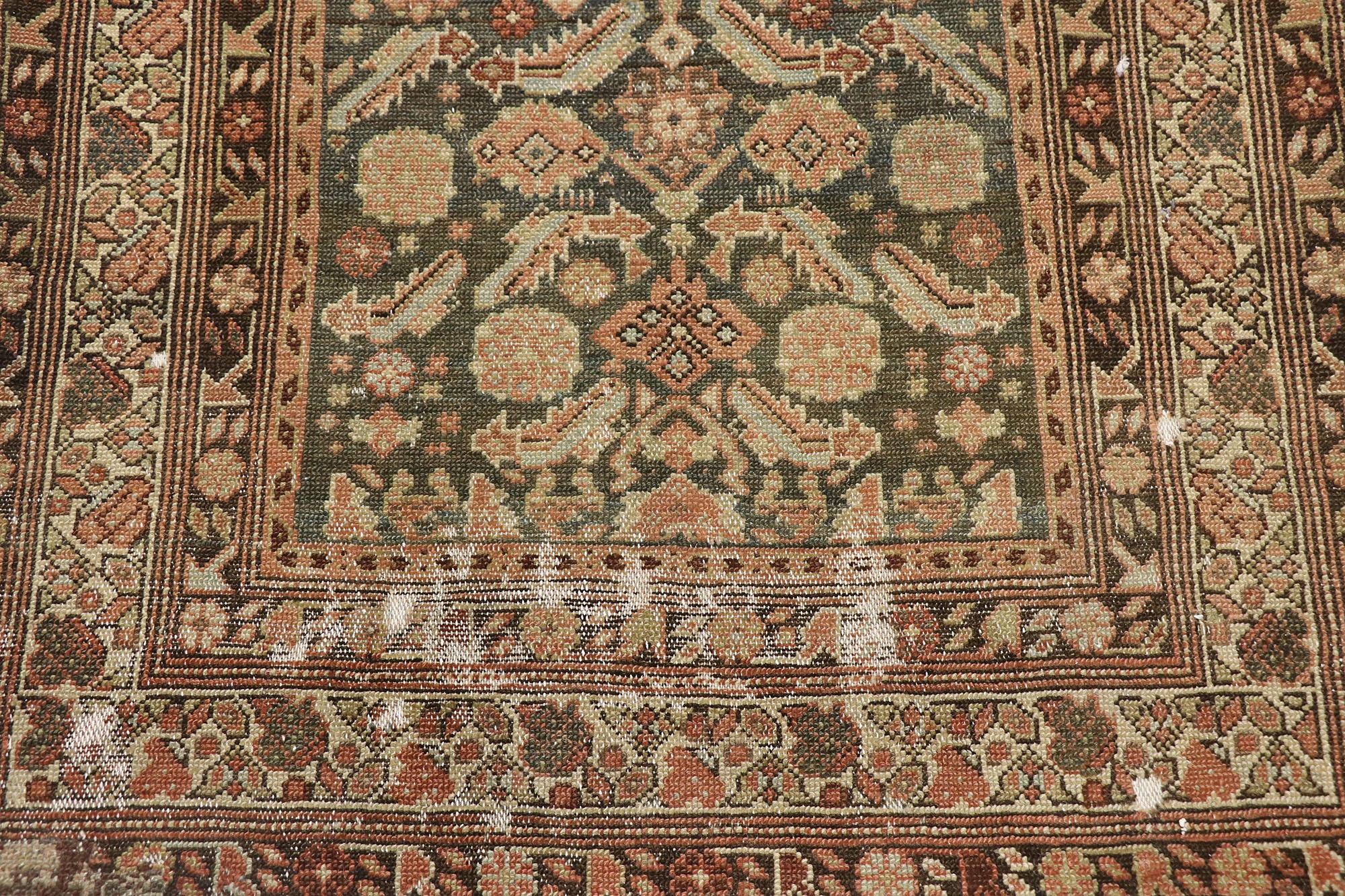 Distressed Antique Persian Malayer Runner with Modern Rustic Industrial Style In Distressed Condition For Sale In Dallas, TX