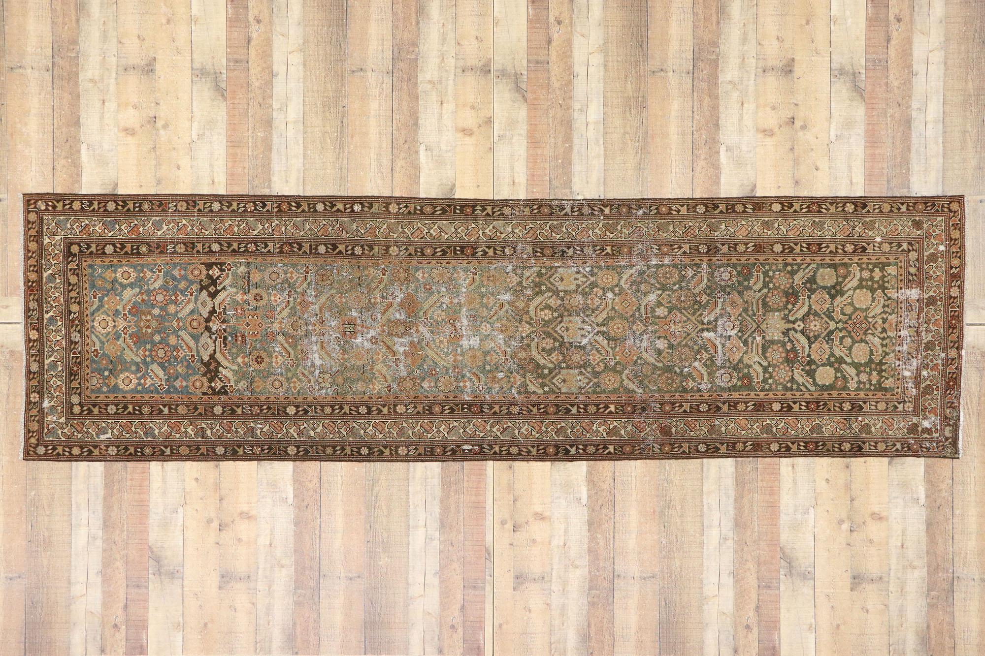Distressed Antique Persian Malayer Runner with Modern Rustic Industrial Style For Sale 2