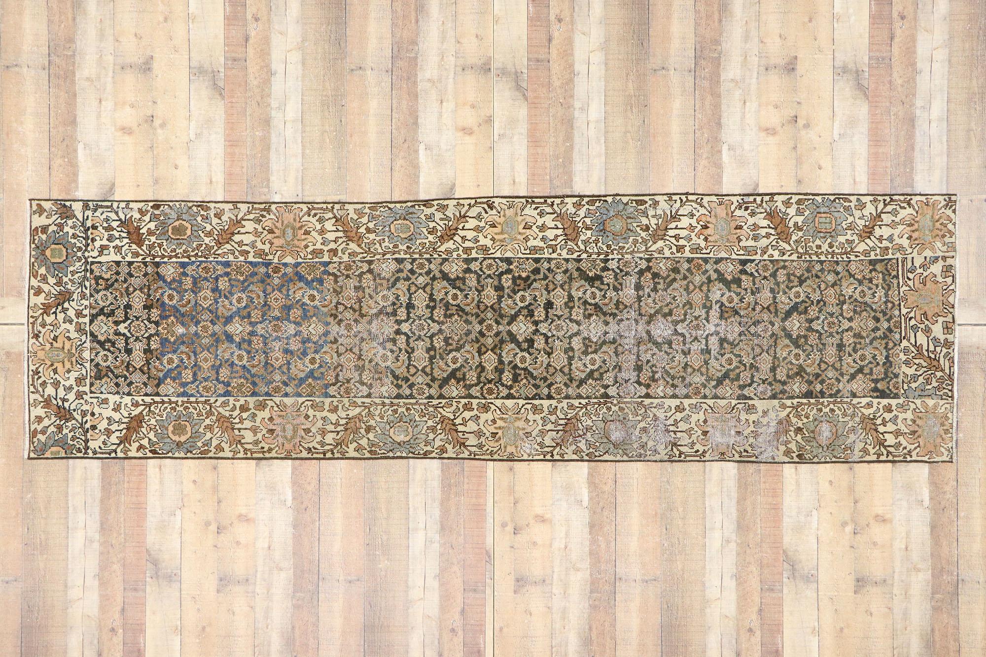 Distressed Antique Persian Malayer Runner with Modern Rustic Shaker Style For Sale 2