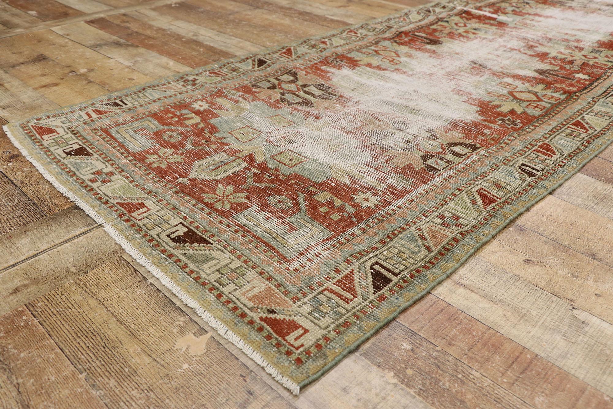 Wool Distressed Antique Persian Malayer Runner with Modern Rustic Style For Sale