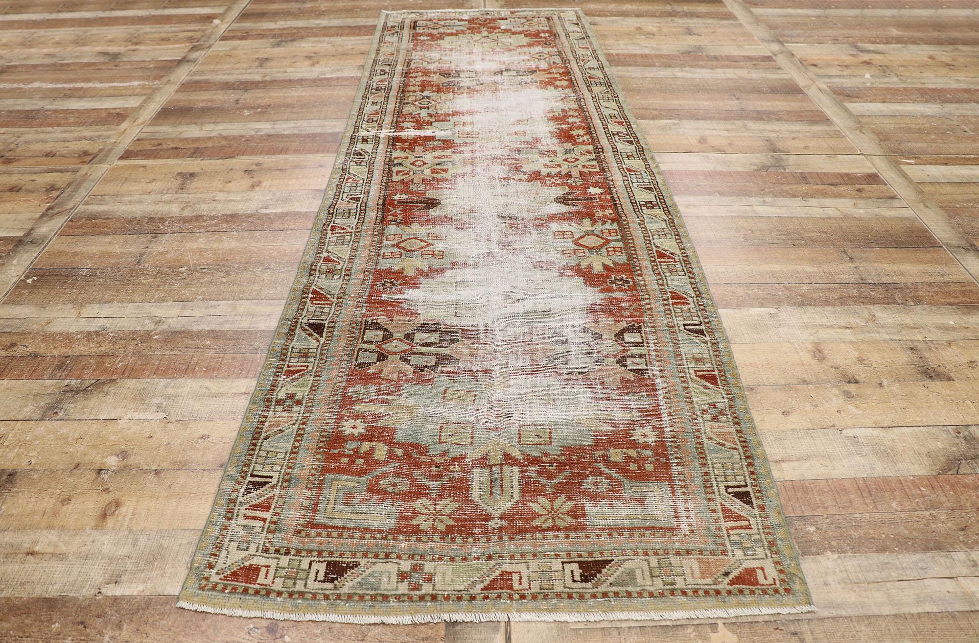 Distressed Antique Persian Malayer Runner with Modern Rustic Style For Sale 1