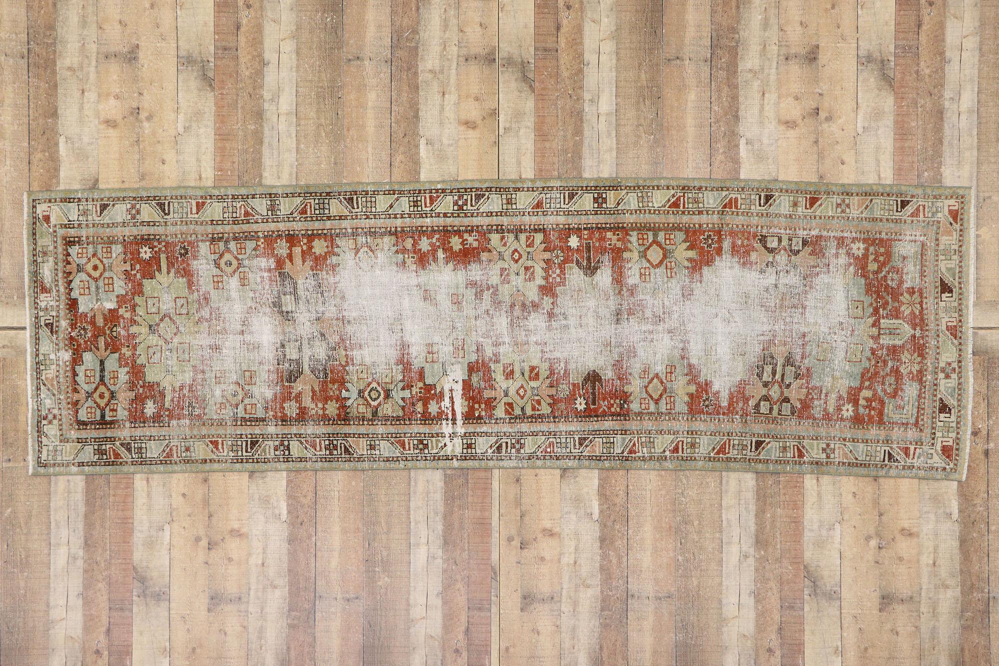 Distressed Antique Persian Malayer Runner with Modern Rustic Style For Sale 2
