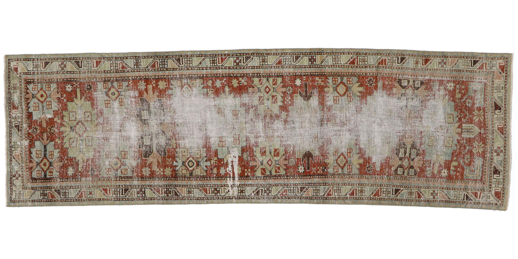 Distressed Antique Persian Malayer Runner with Modern Rustic Style For Sale 3