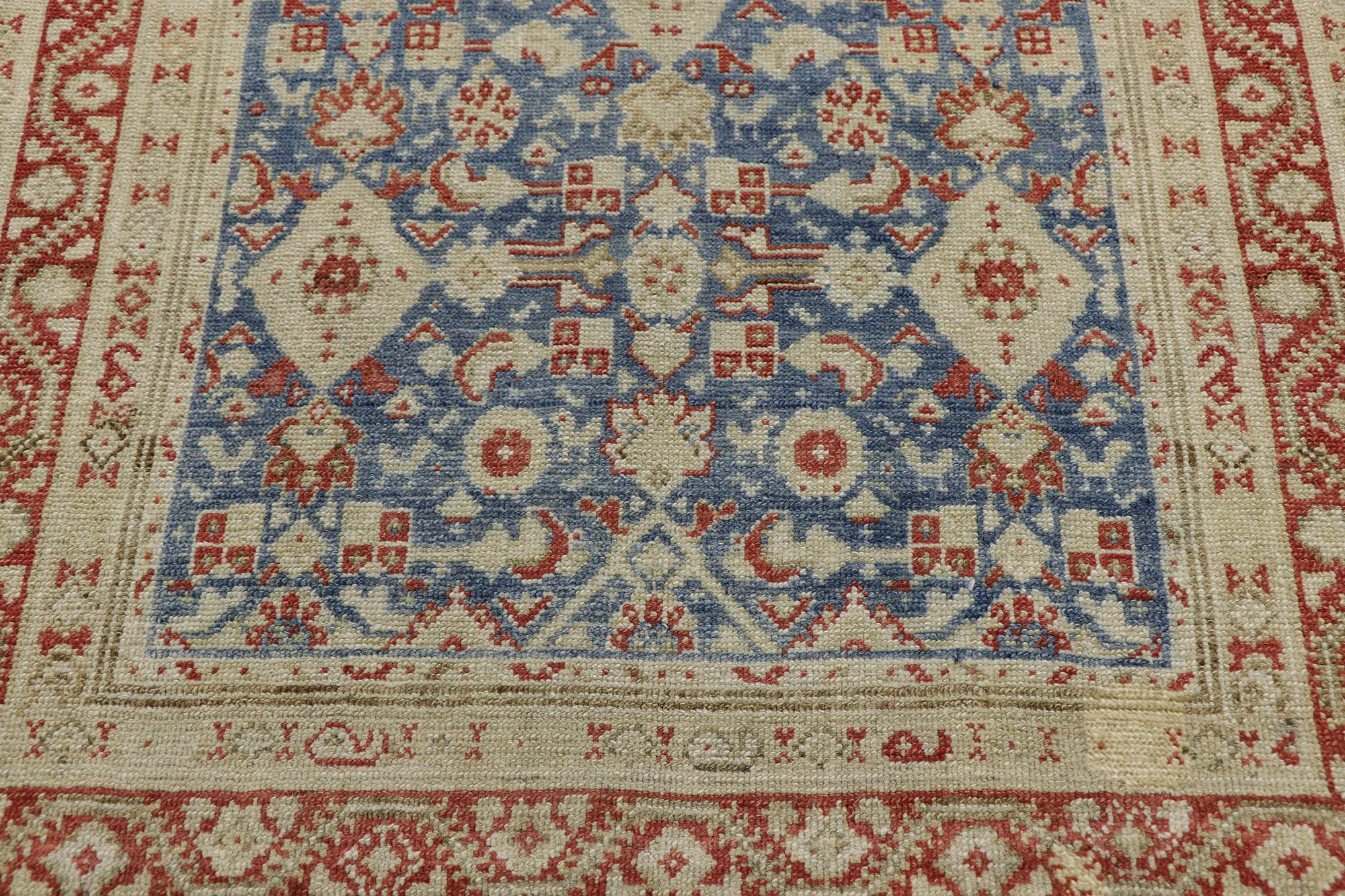 Distressed Antique Persian Malayer Runner with Relaxed Federal Style In Good Condition For Sale In Dallas, TX