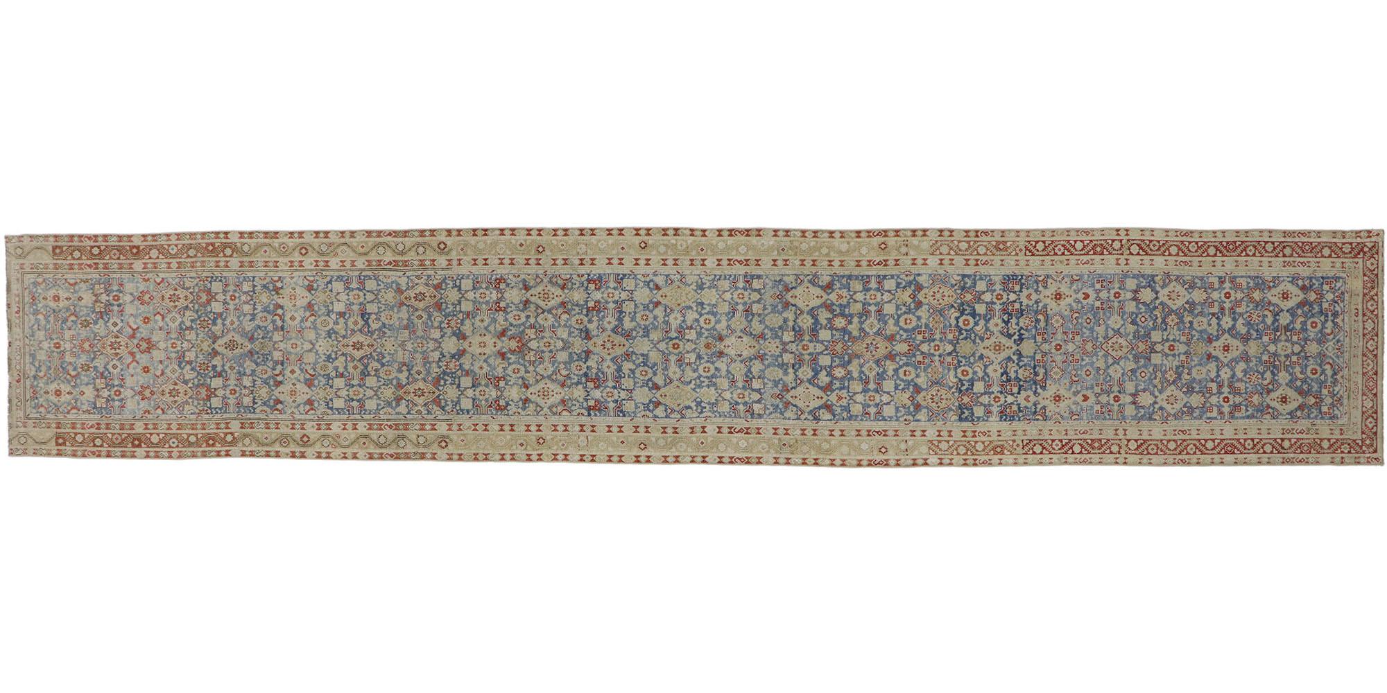 Distressed Antique Persian Malayer Runner with Relaxed Federal Style For Sale 3