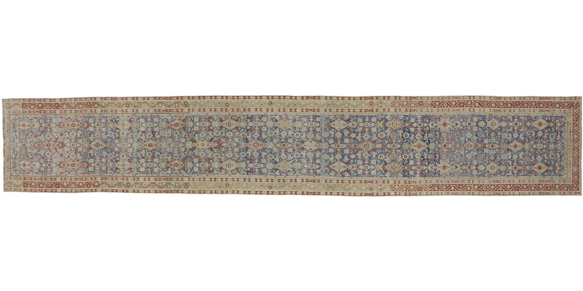 Antiker blauer persischer Malayer-Teppich-Läufer, 03'02 x 19'00 im Angebot 2