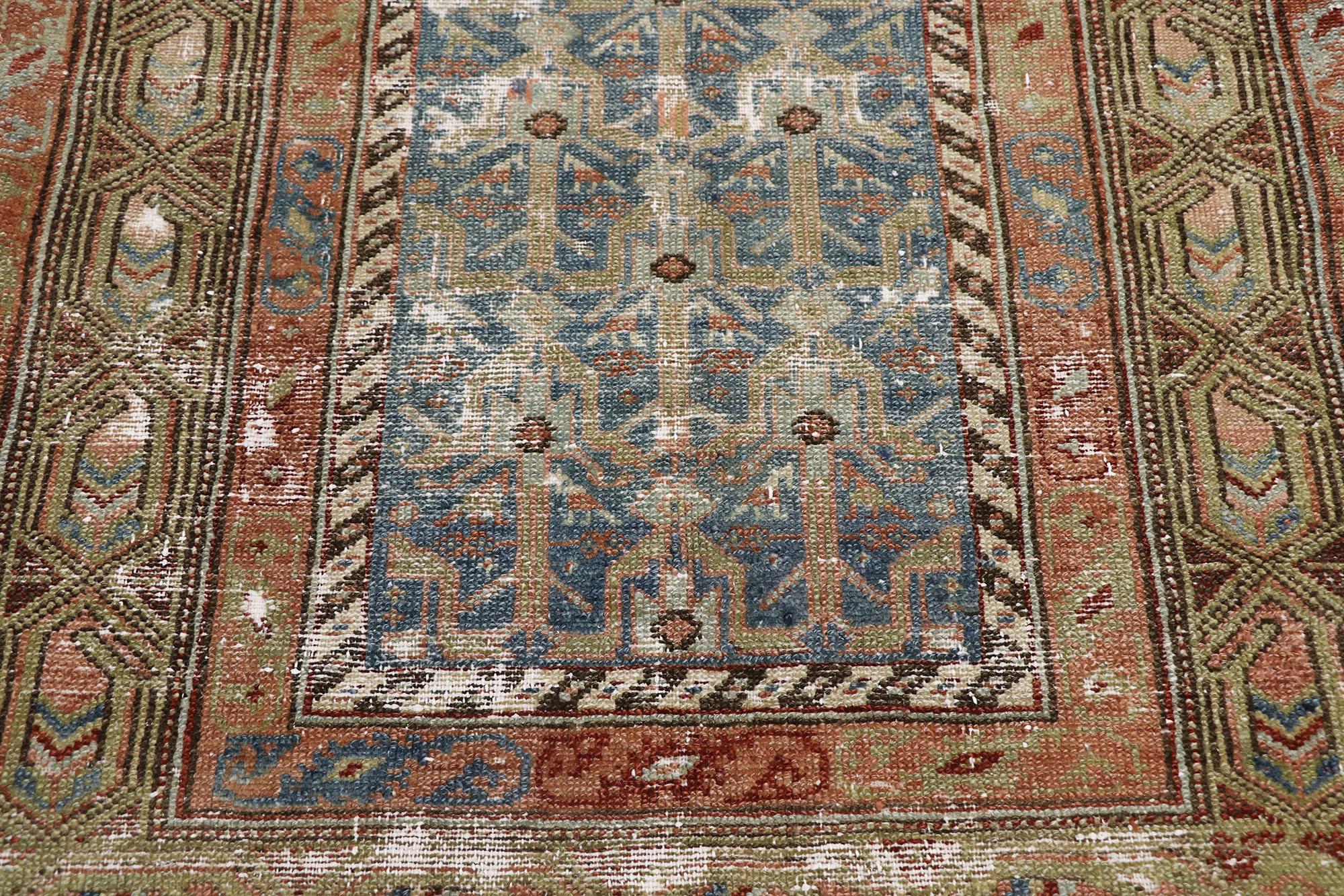 Distressed Antique Persian Malayer Runner with Rustic Style In Distressed Condition For Sale In Dallas, TX