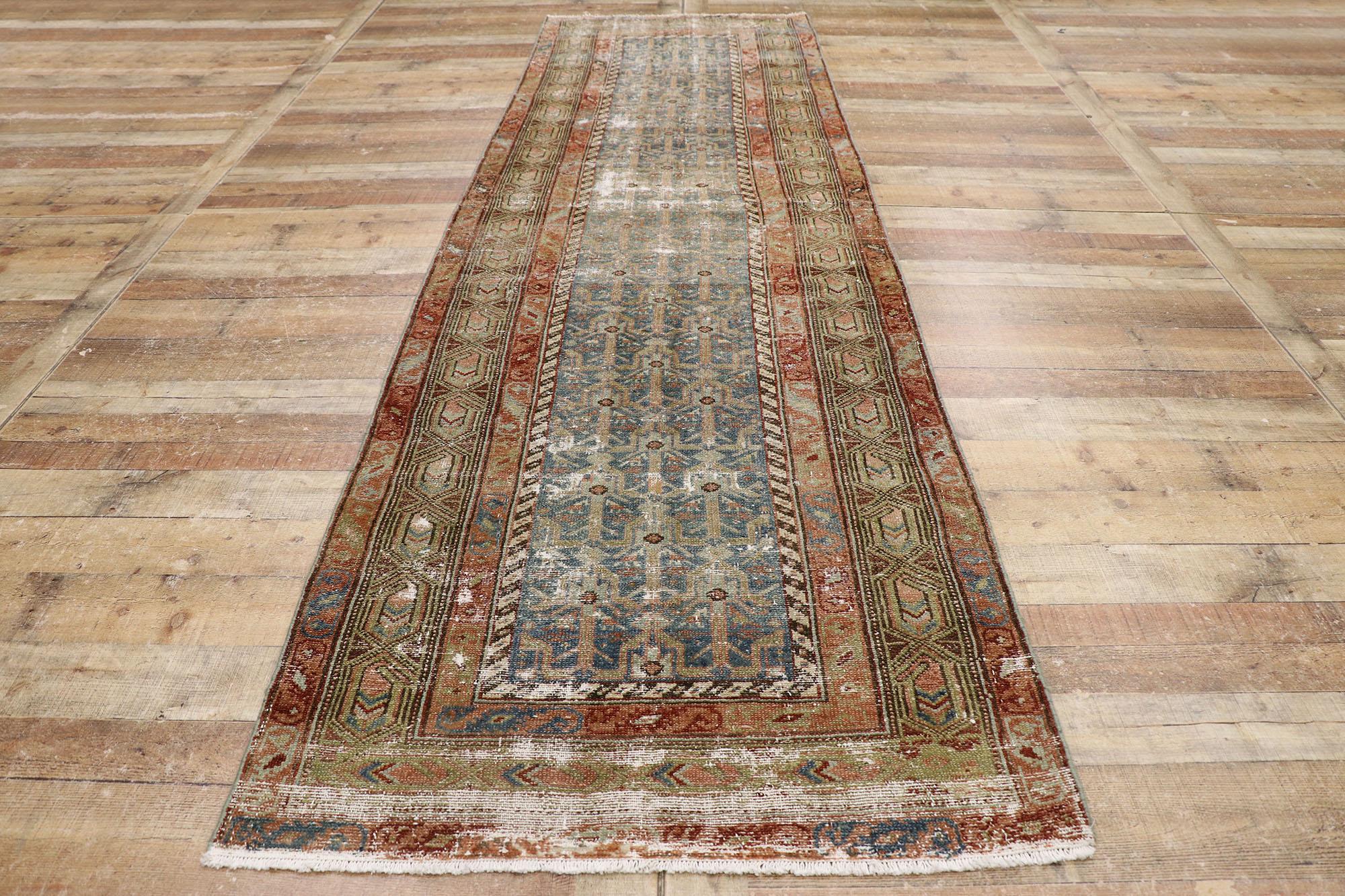 Distressed Antique Persian Malayer Runner with Rustic Style For Sale 1