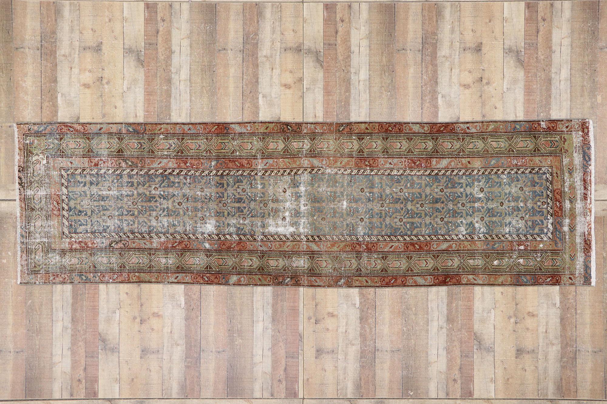 Distressed Antique Persian Malayer Runner with Rustic Style For Sale 2