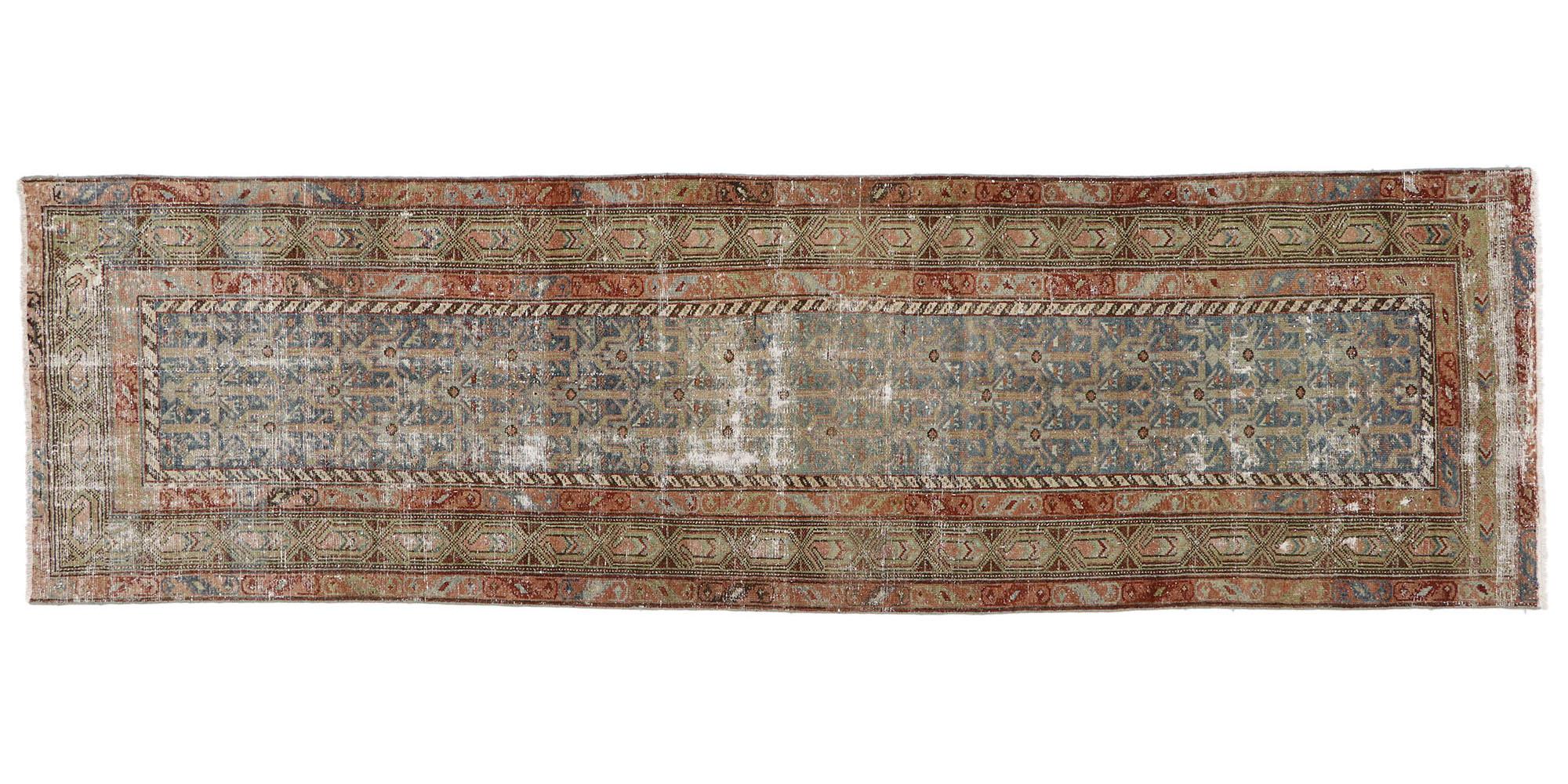 Distressed Antique Persian Malayer Runner with Rustic Style For Sale 3